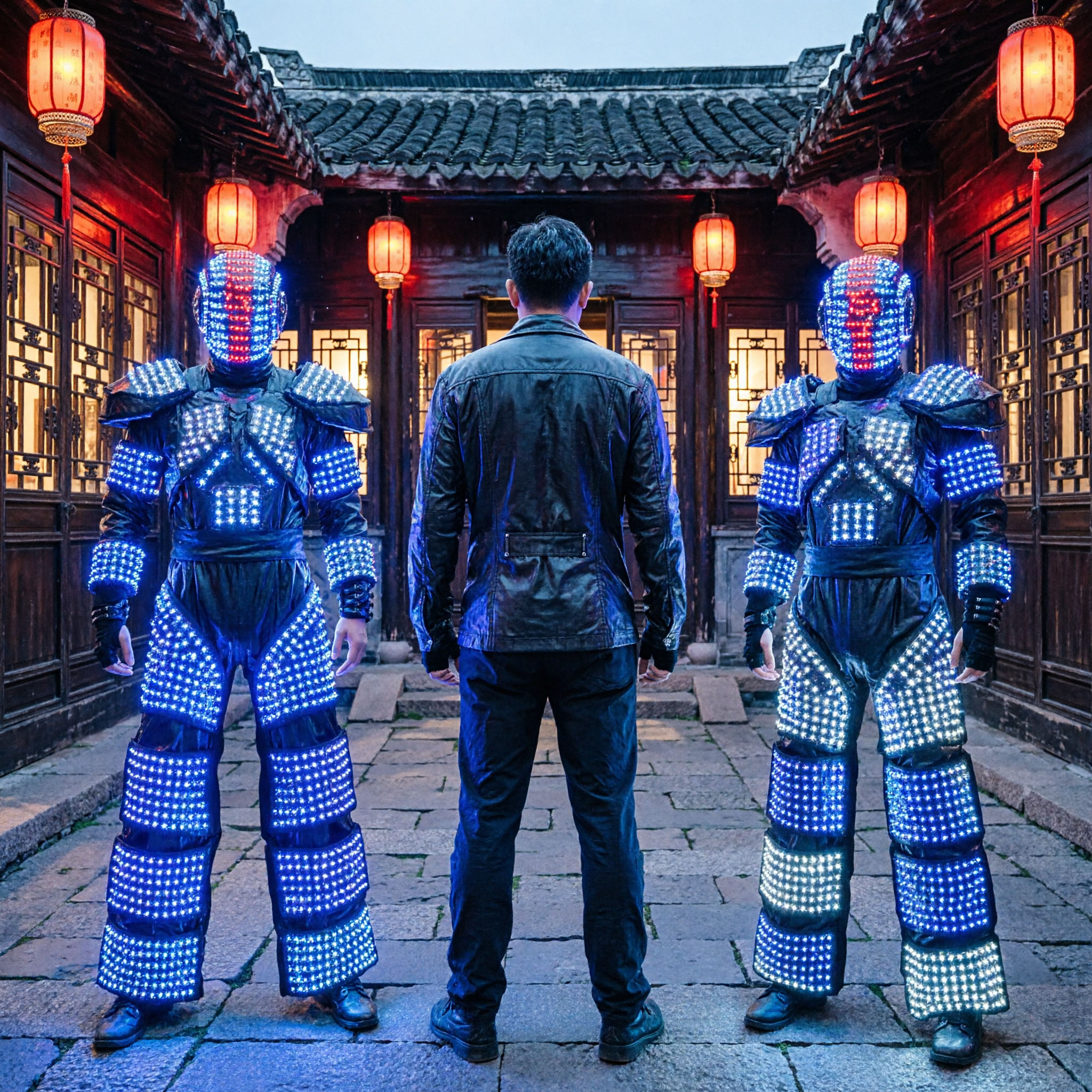 Futuristic LED Robot Costume with Laser Beams for Stage Performance Dance Show and Night Parties