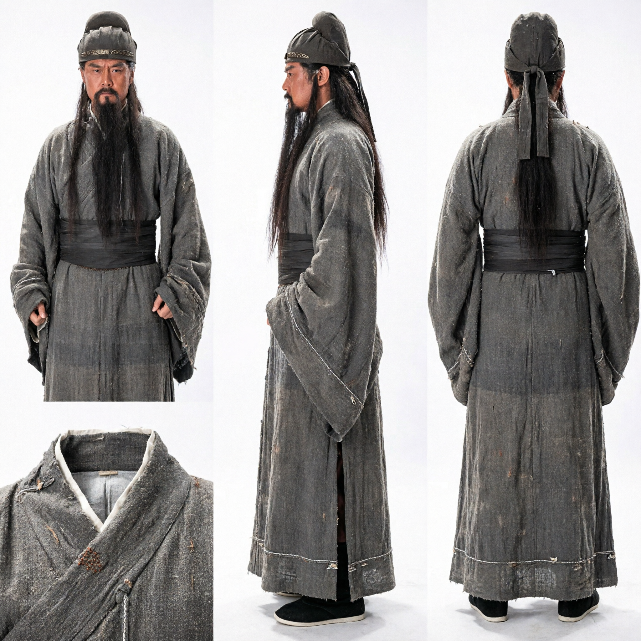 Ancient Chinese Three Kingdoms Guan Yu General Costume Set Warrior Hanfu Robe with Beard and Hat for Men