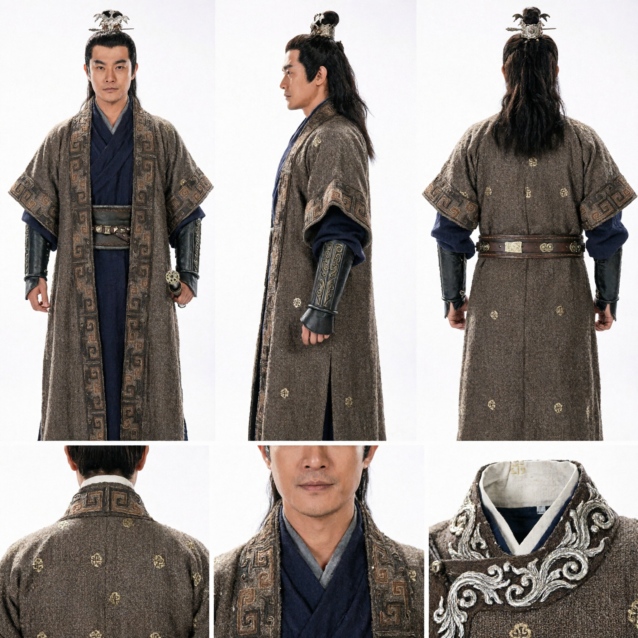 Men's Ancient Chinese Warrior Hanfu Costume Traditional Brown Robe Wuxia Cosplay Outfit for Men