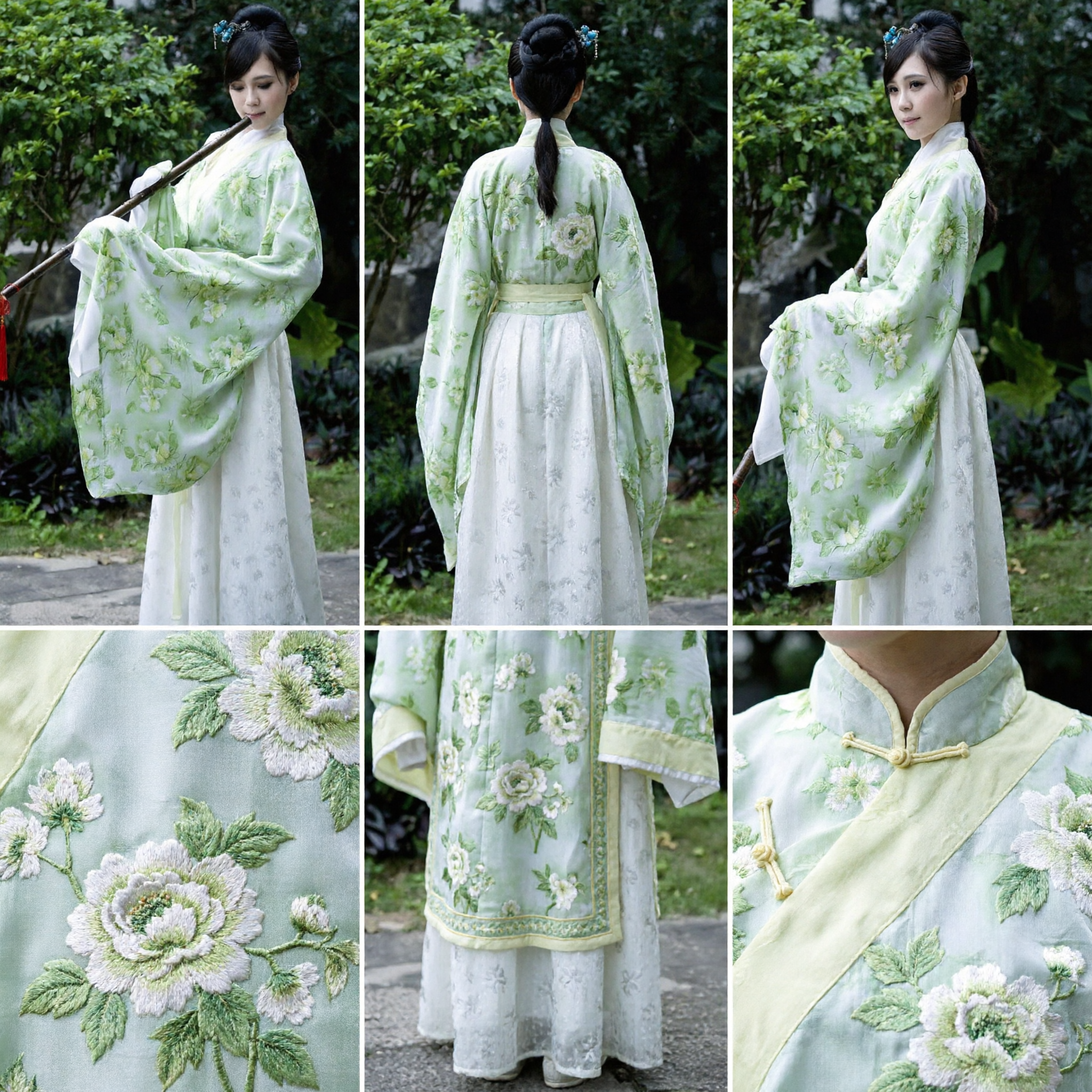 Elegant Green Floral Hanfu Traditional Chinese Ancient Costume Wide Sleeve Robe for Women Cultural Performance