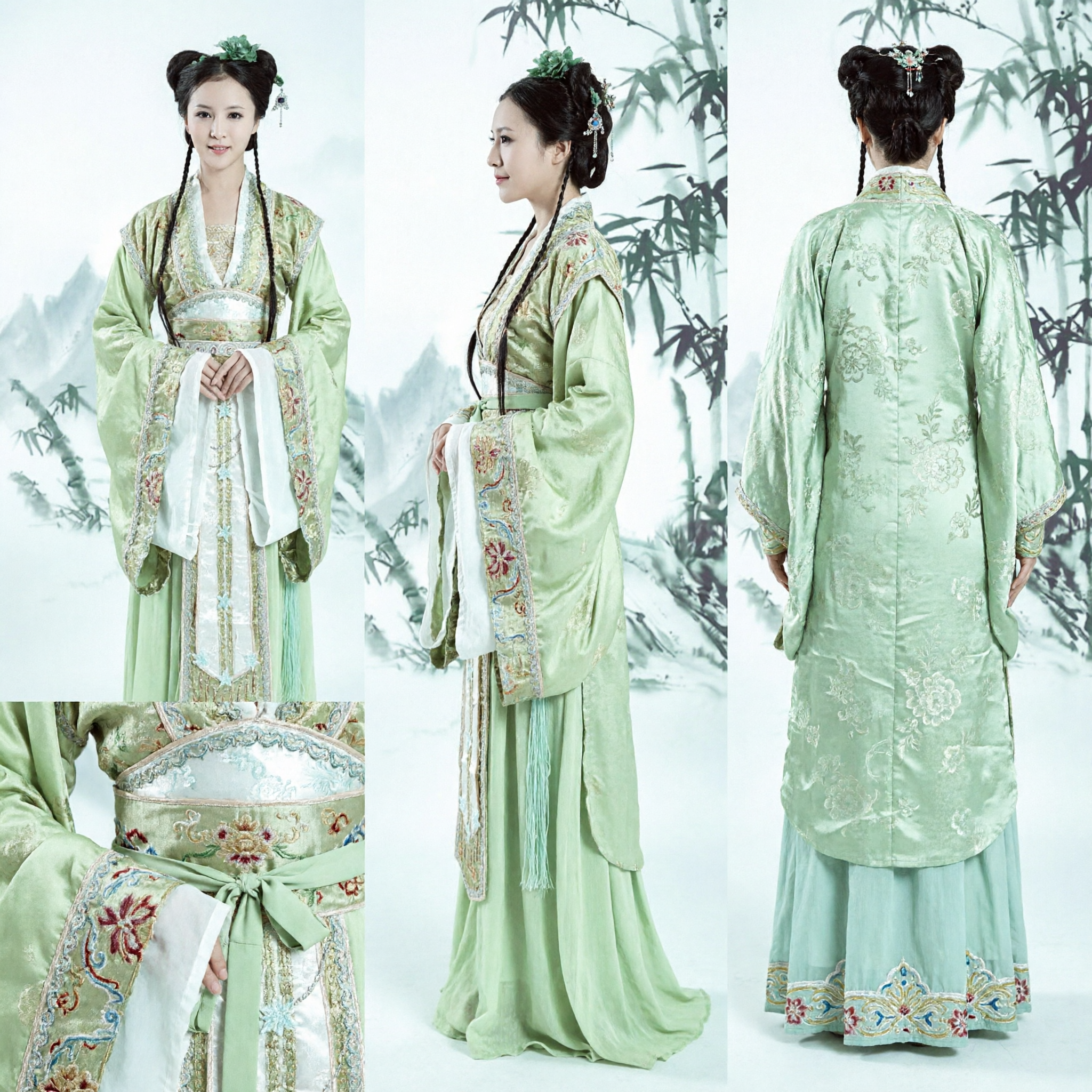 Women's Green Chinese Traditional Hanfu Ancient Costume Embroidered Dress for Cultural Performance and Cosplay