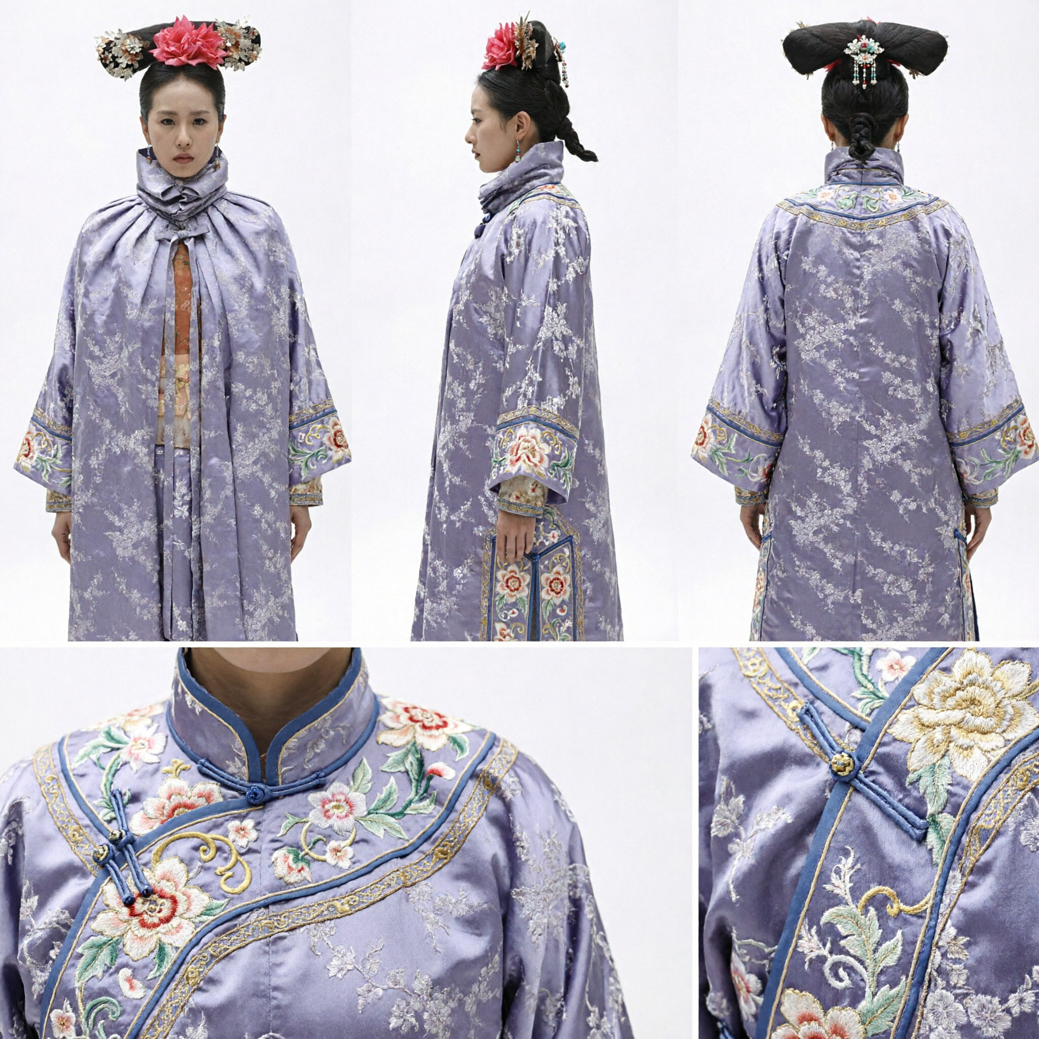 Traditional Chinese Qing Dynasty Manchu Princess Cape Cloak Winter Floral Embroidery Costume for Women Cosplay
