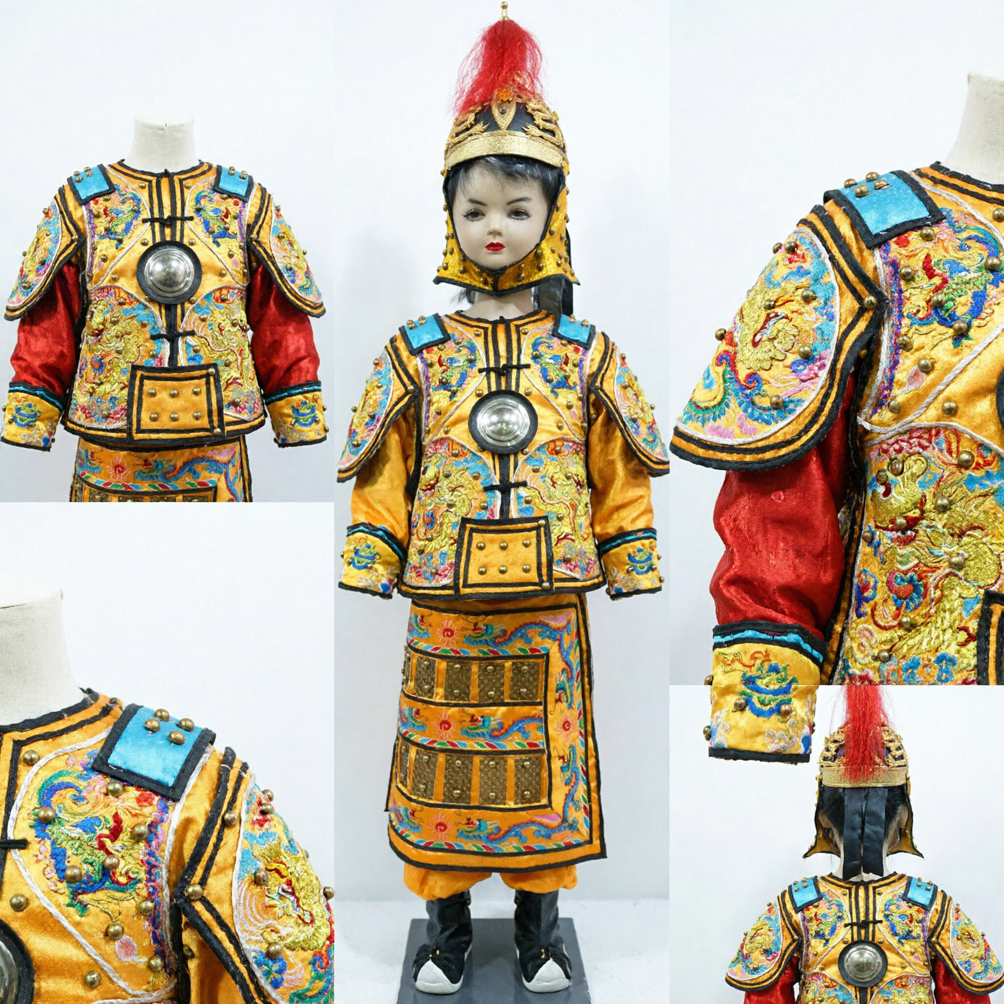 Traditional Chinese Peking Opera General Yellow Dragon Embroidery Armor Costume for Kids Stage Performance