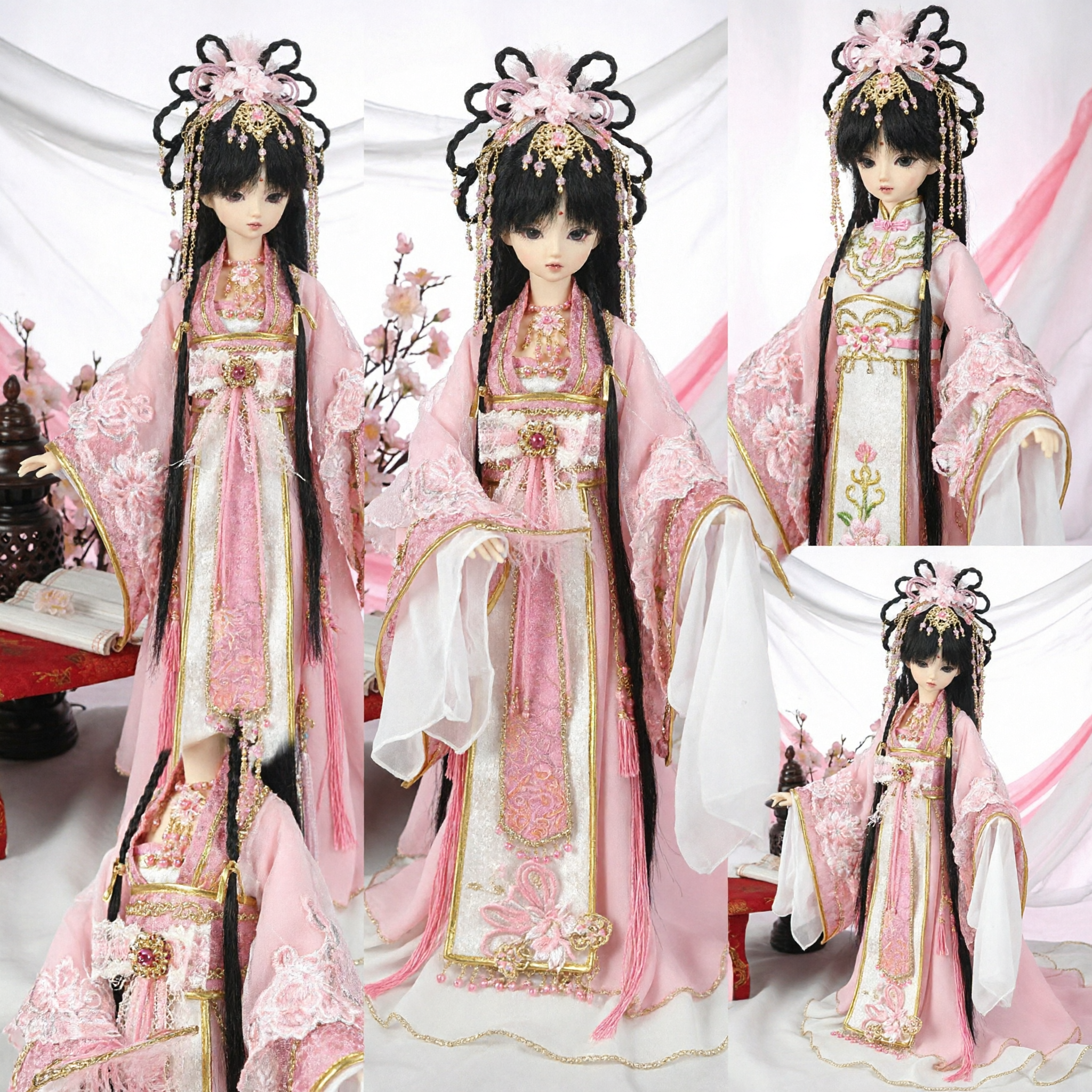 Exquisite Pink Hanfu Traditional Chinese Doll Ancient Costume Princess Figure with Hair Accessories for Girls and Collectors