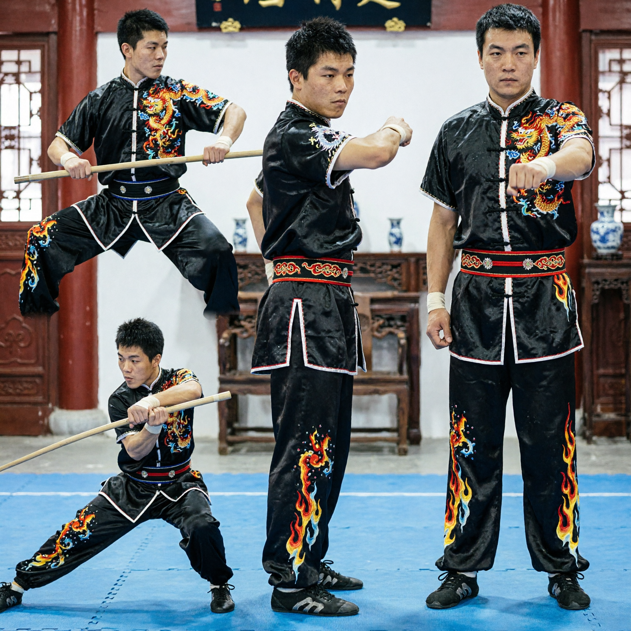 Men's Black Dragon Embroidered Wushu Kung Fu Uniform Set Traditional Martial Arts Competition Costume