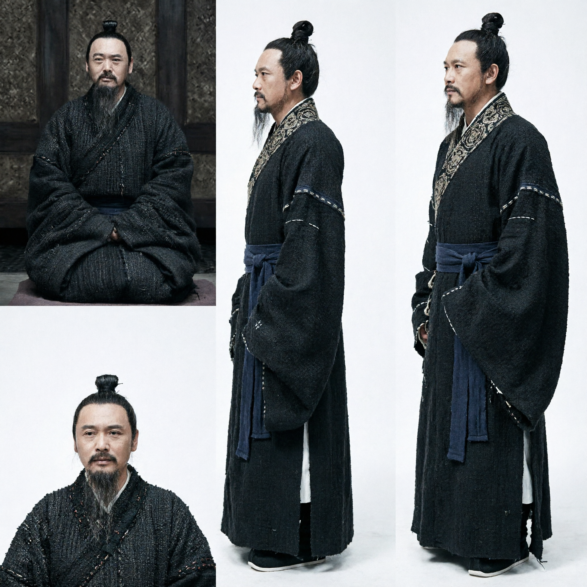Ancient Chinese Black Hanfu Robe Traditional Scholar Confucius Costume for Men Historical Performance