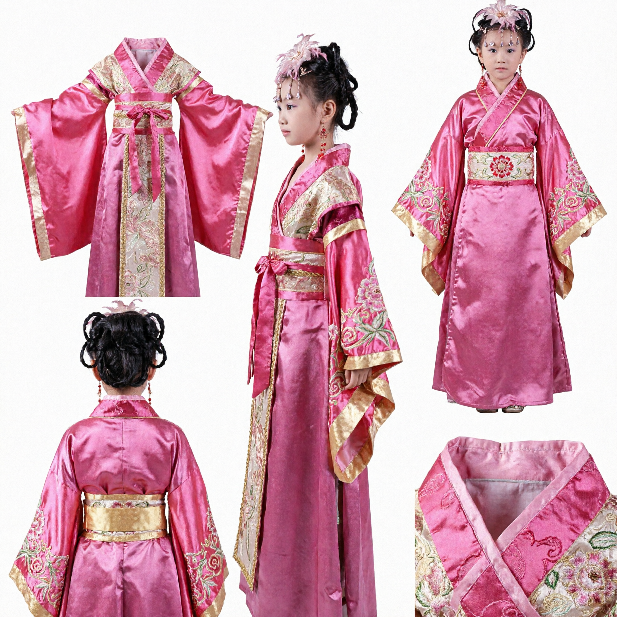 Kids Girls Traditional Chinese Hanfu Costume Pink Tang Dynasty Princess Dress for Dance Performance