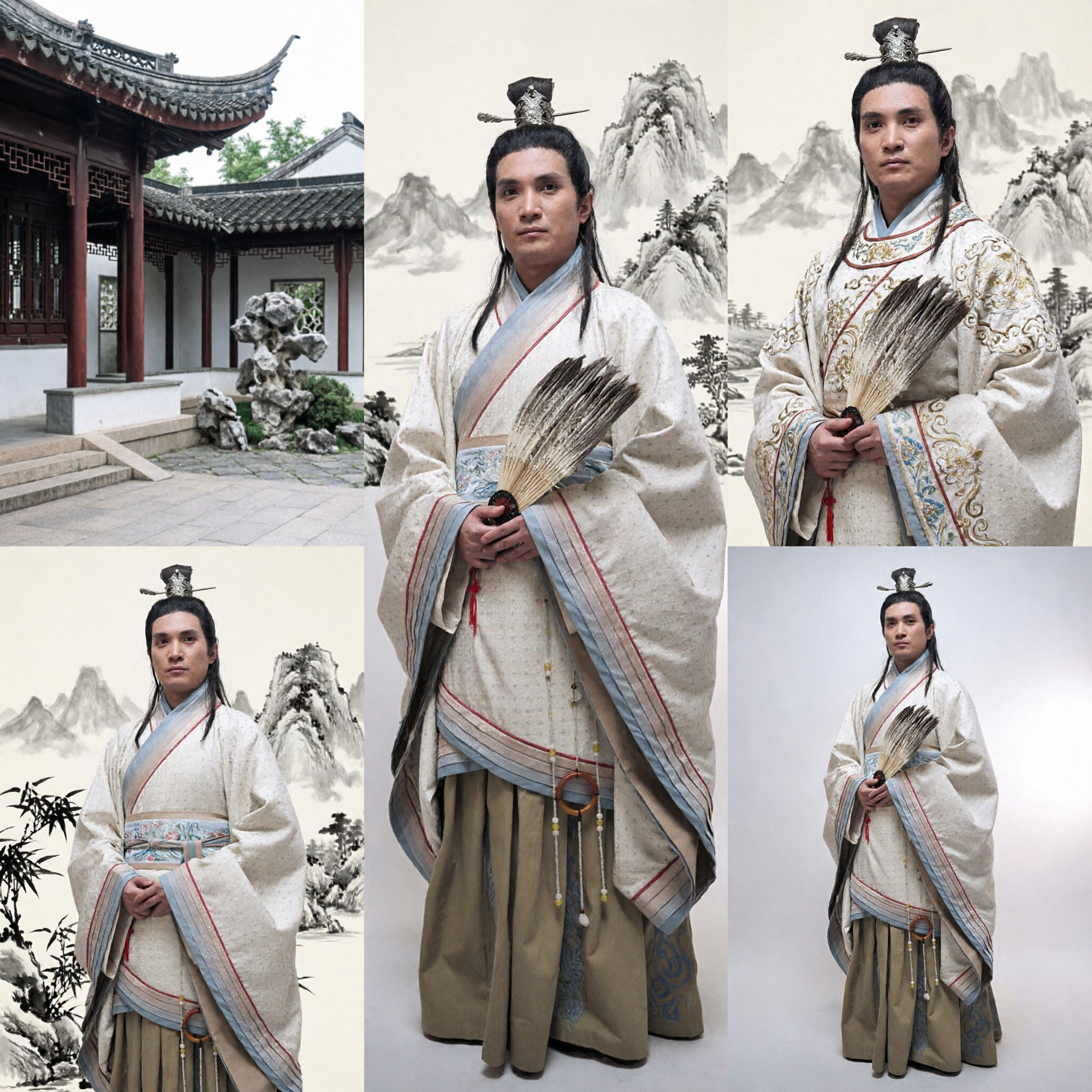 Men's Ancient Chinese Three Kingdoms Scholar Hanfu Costume Traditional Zhuge Liang Robe for Cosplay and Theater