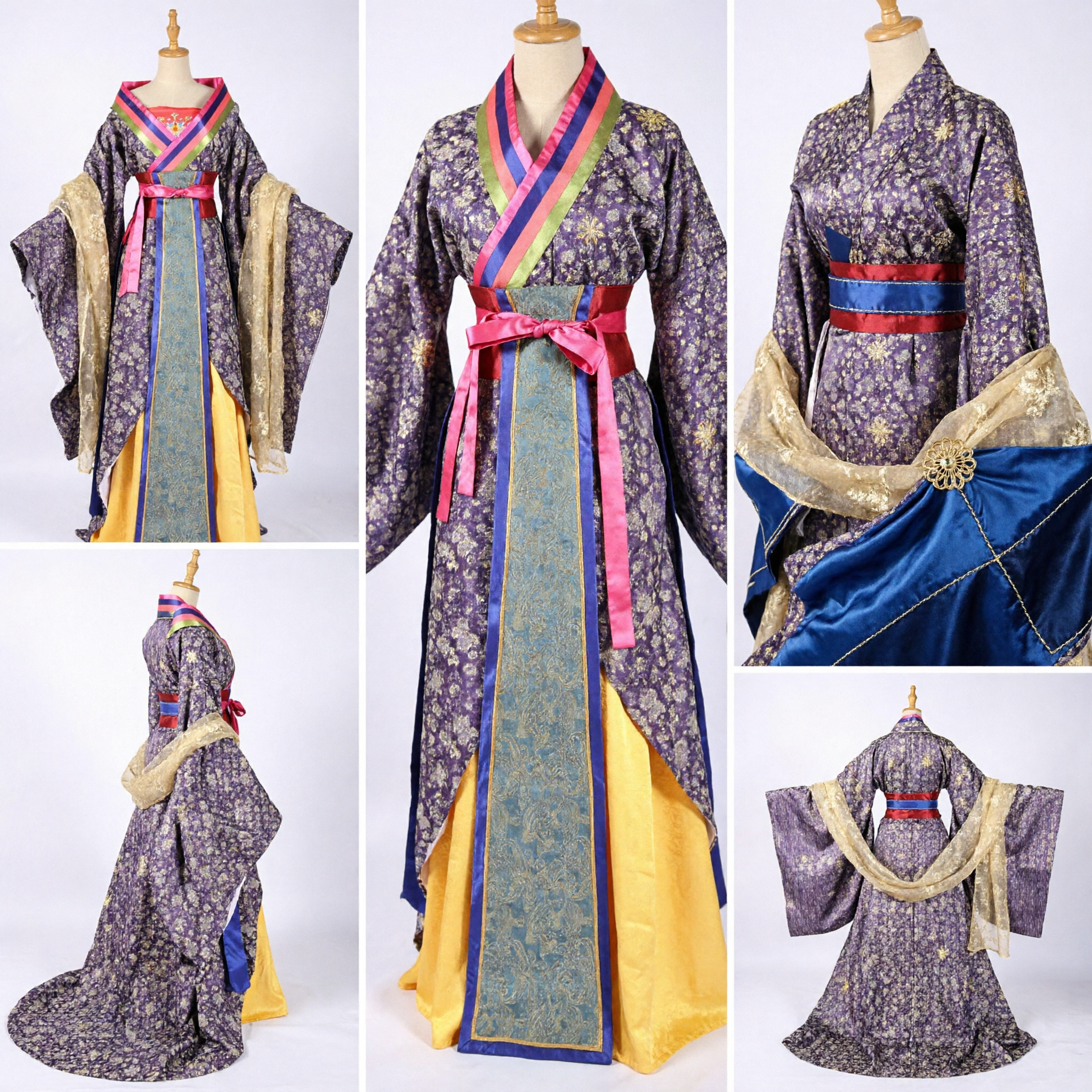 Elegant Purple Tang Dynasty Hanfu Costume with Wide Sleeves and Gold Embroidery for Women Stage Performance