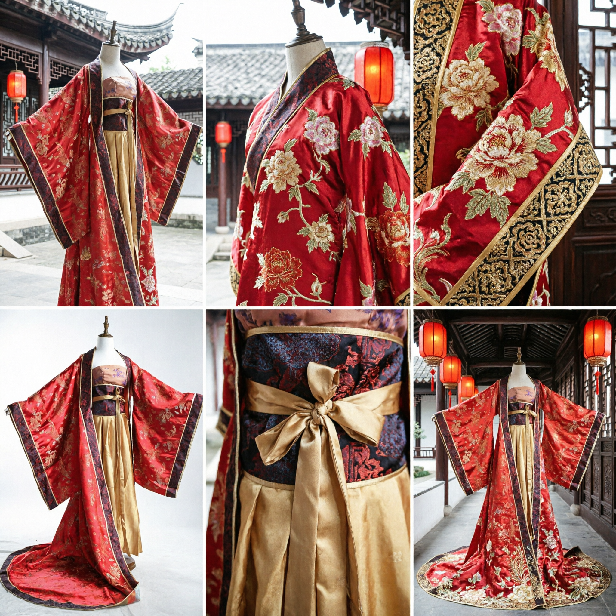 Traditional Chinese Hanfu Tang Dynasty Red Wedding Dress Ancient Embroidered Robe Skirt Set for Women