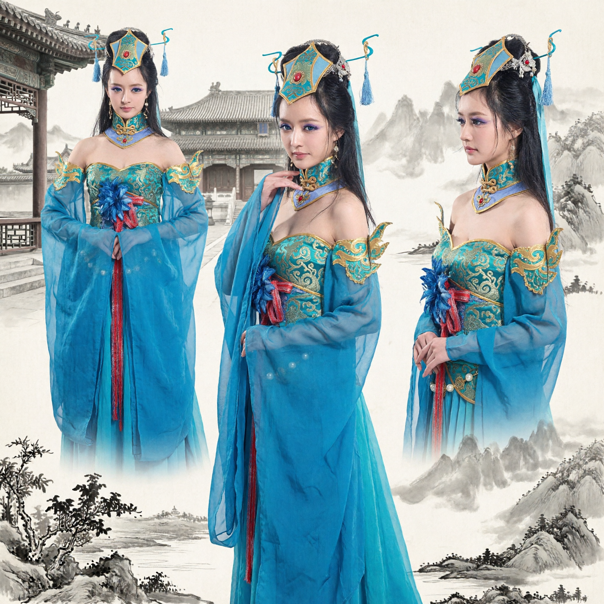 Exquisite Blue Chinese Ancient Fairy Hanfu Dress Traditional Palace Lady Cosplay Costume for Women Stage Performance