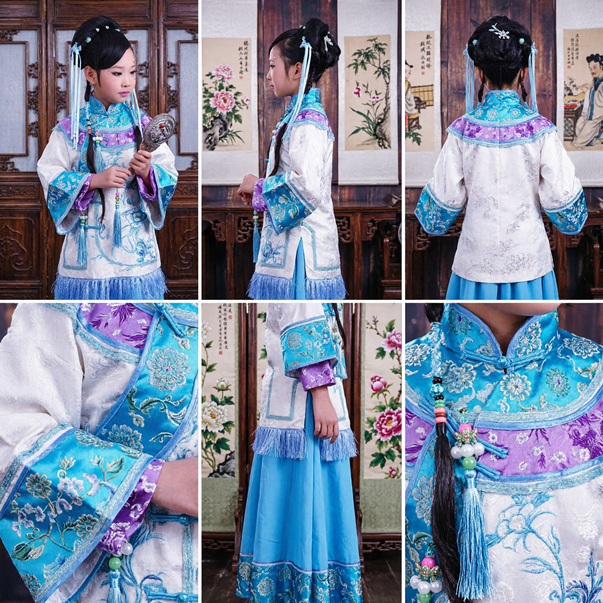 Traditional Chinese Qing Dynasty Princess Costume for Girls Kids Ancient Manchu Embroidery Clothing Performance Outfit