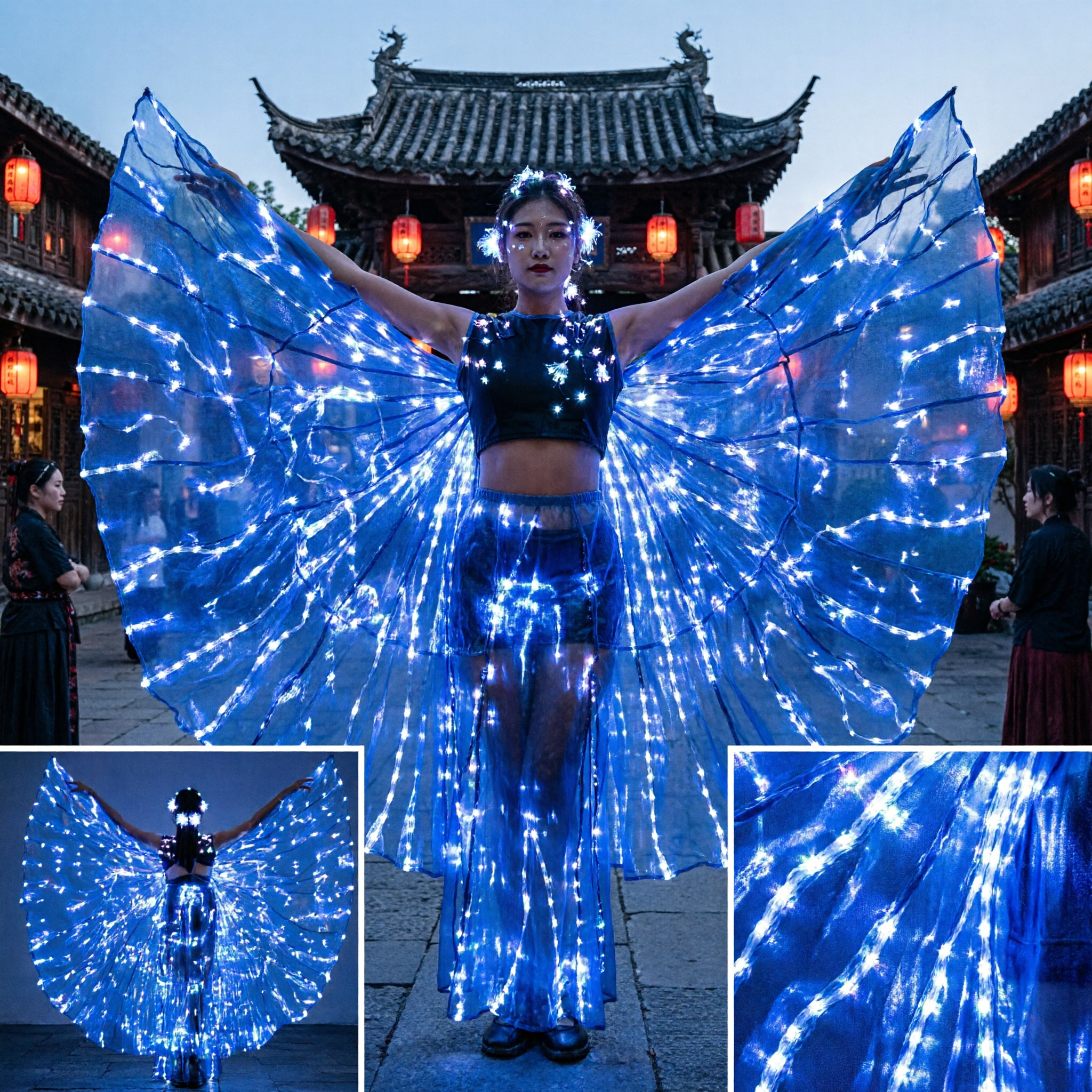 Large Blue LED Angel Wings Costume for Stage Performance Dance Parade Festival Show