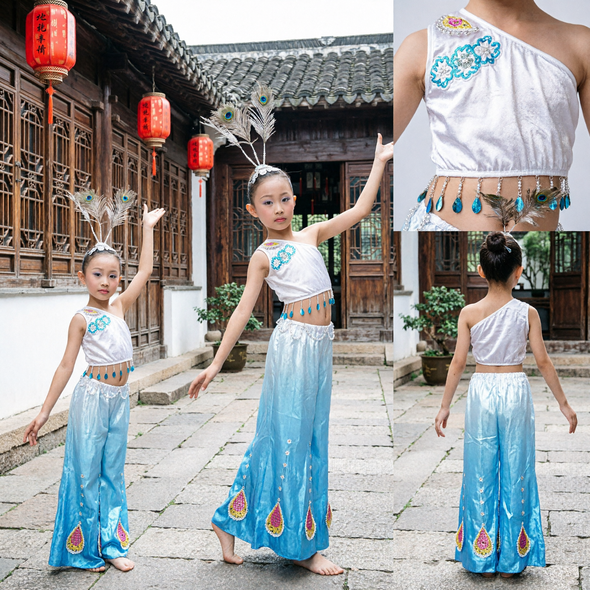 Children Dai Ethnic Peacock Dance Costume Girls Traditional Chinese Folk Stage Performance Outfit