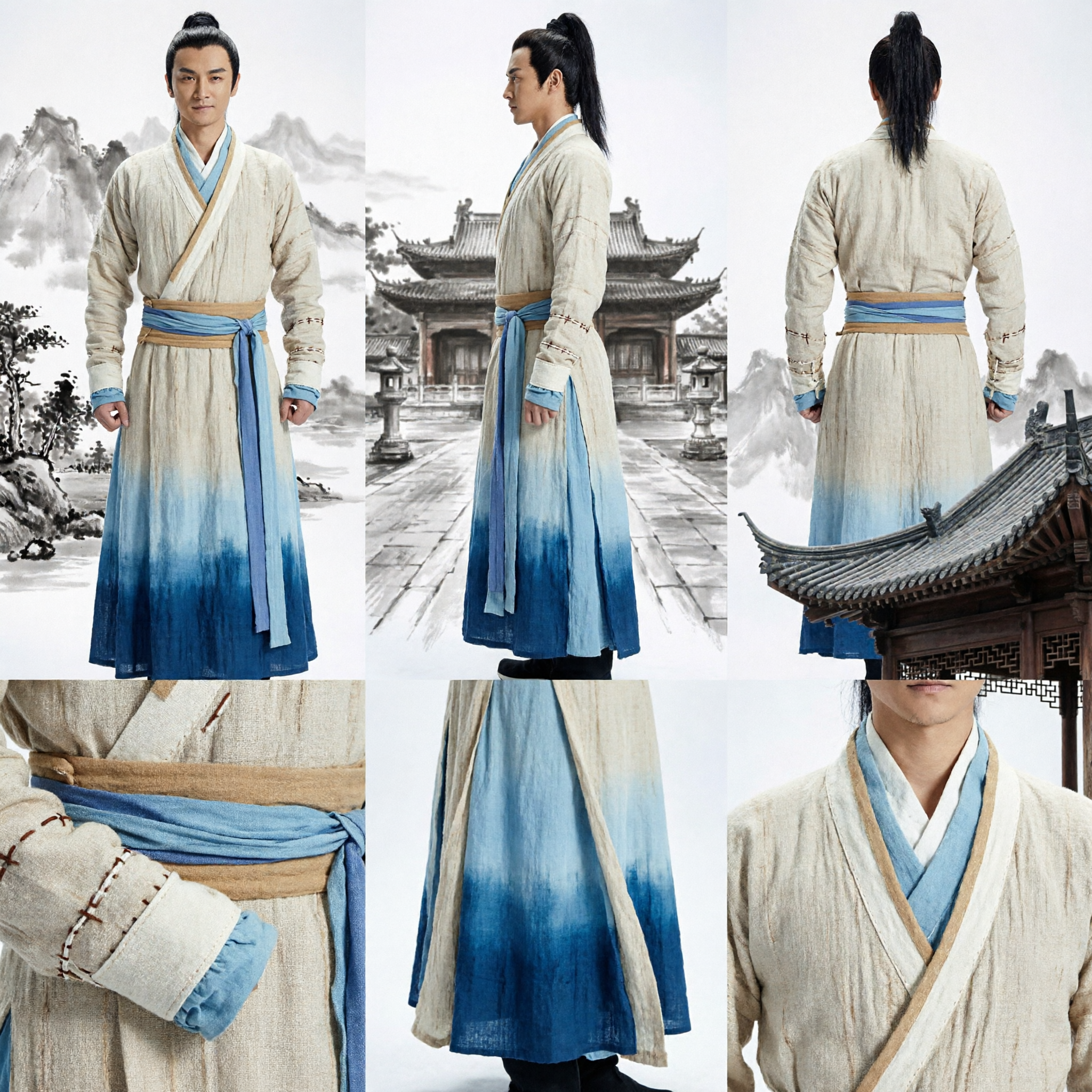 Men's Chinese Hanfu Wuxia Swordsman Costume Traditional Ancient Martial Arts Robe for Cosplay