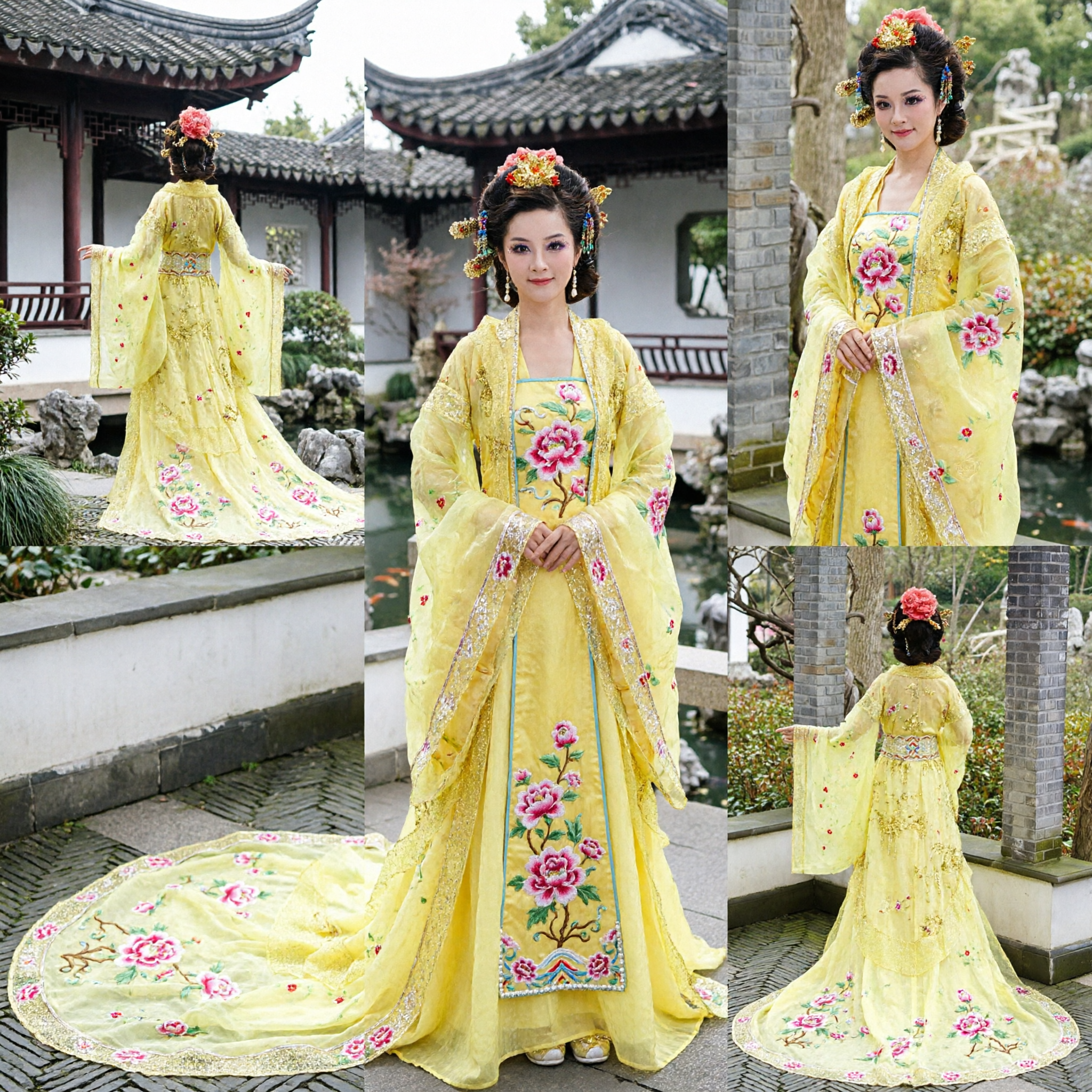 Ancient Chinese Princess Costume Yellow Tang Dynasty Palace Lady Hanfu Dress for Women Dance Performance