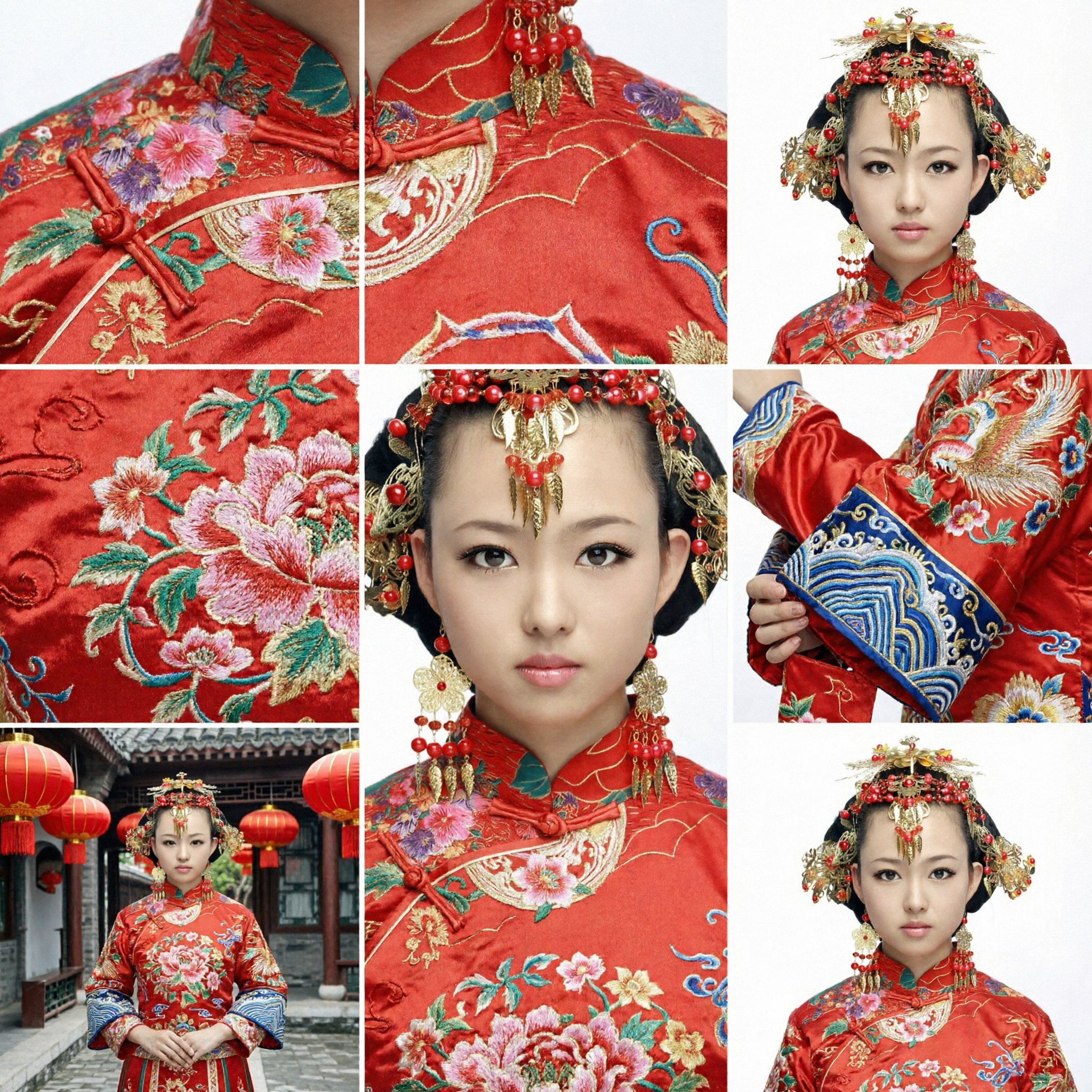 Traditional Chinese Bridal Headdress Gold Phoenix Crown with Red Beads Ancient Hair Accessories for Wedding Hanfu
