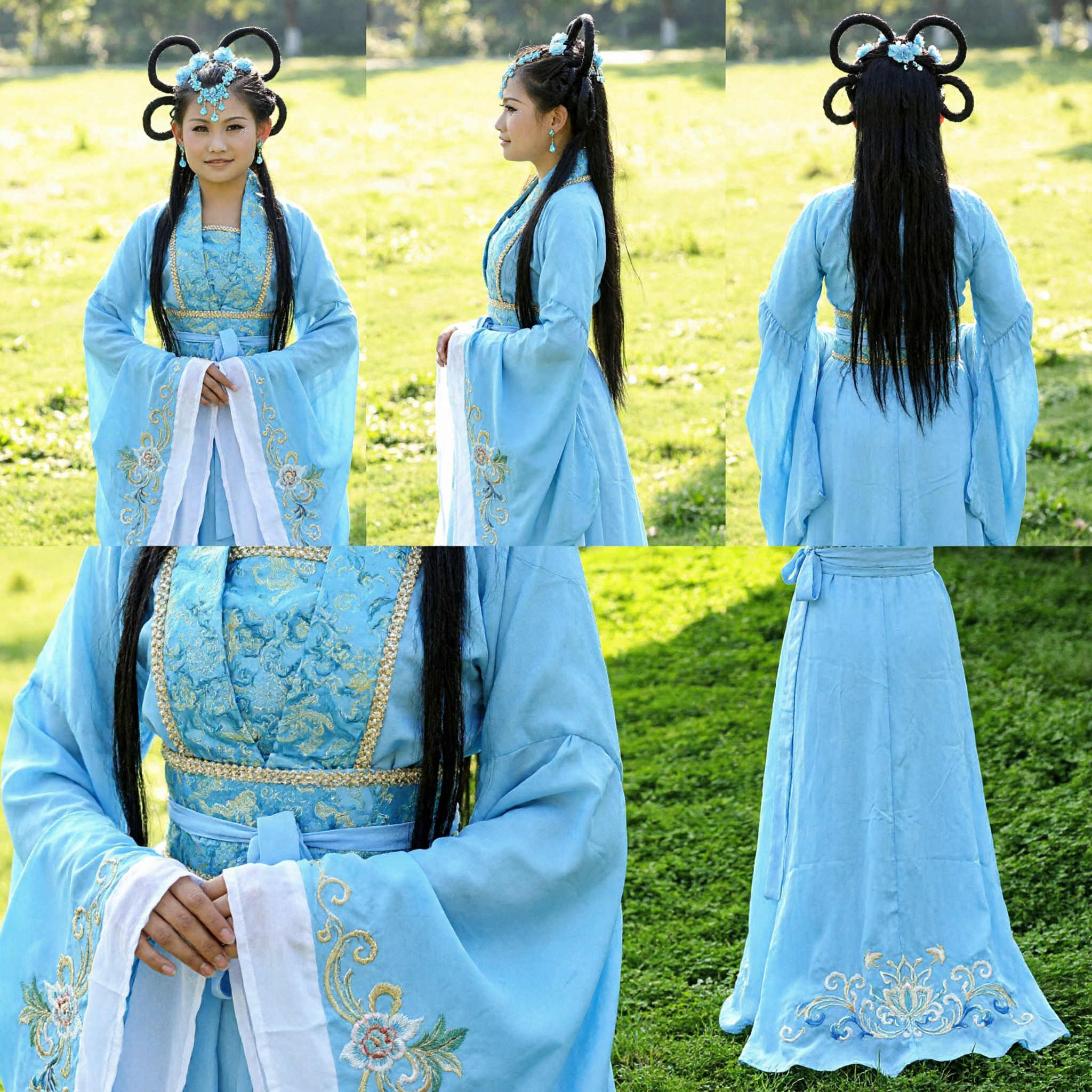 Traditional Chinese Hanfu Fairy Costume for Girls Blue Ancient Palace Princess Dress Performance Outfit
