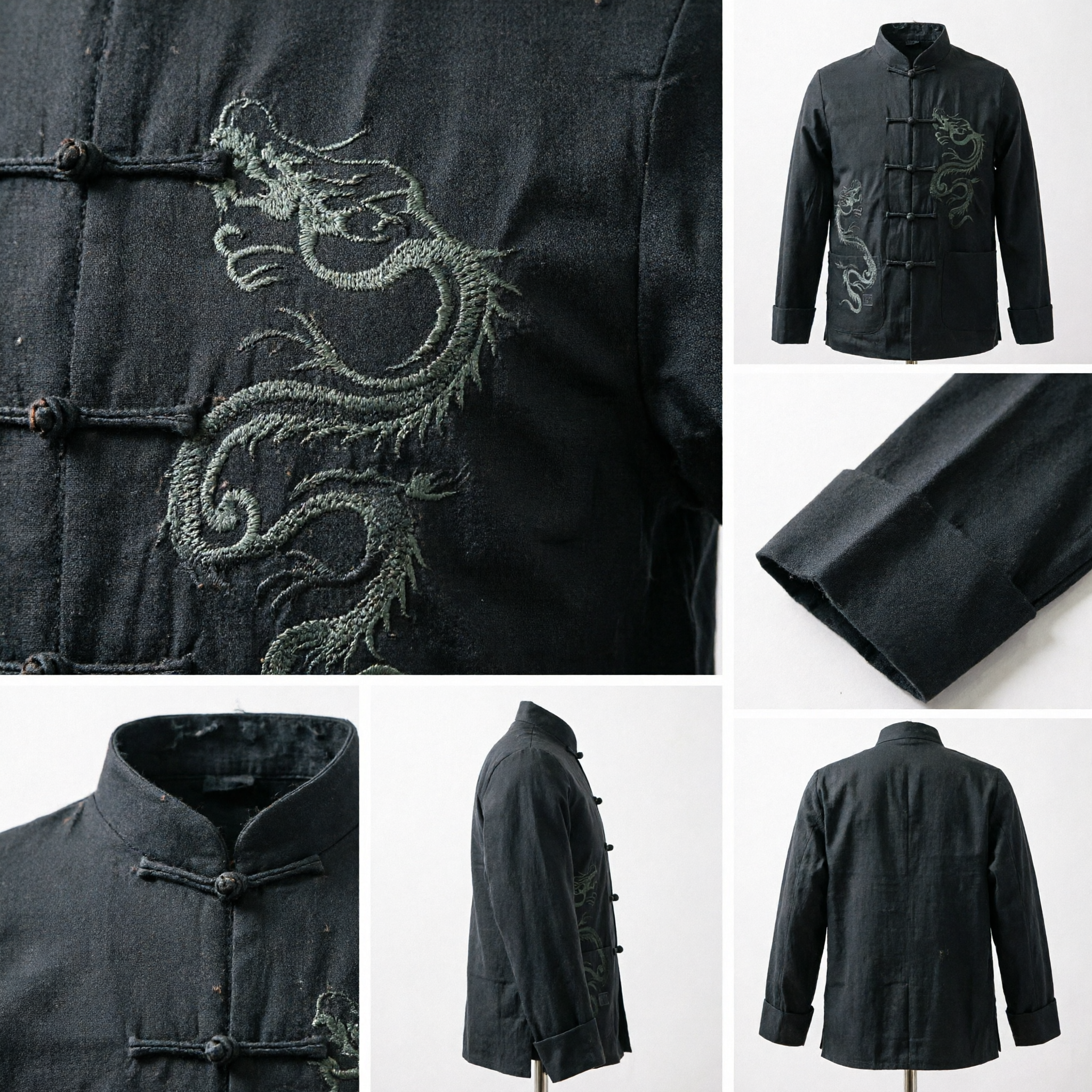 Men's Traditional Chinese Tang Suit Jacket with Dragon Embroidery Mandarin Collar for Kung Fu Tai Chi