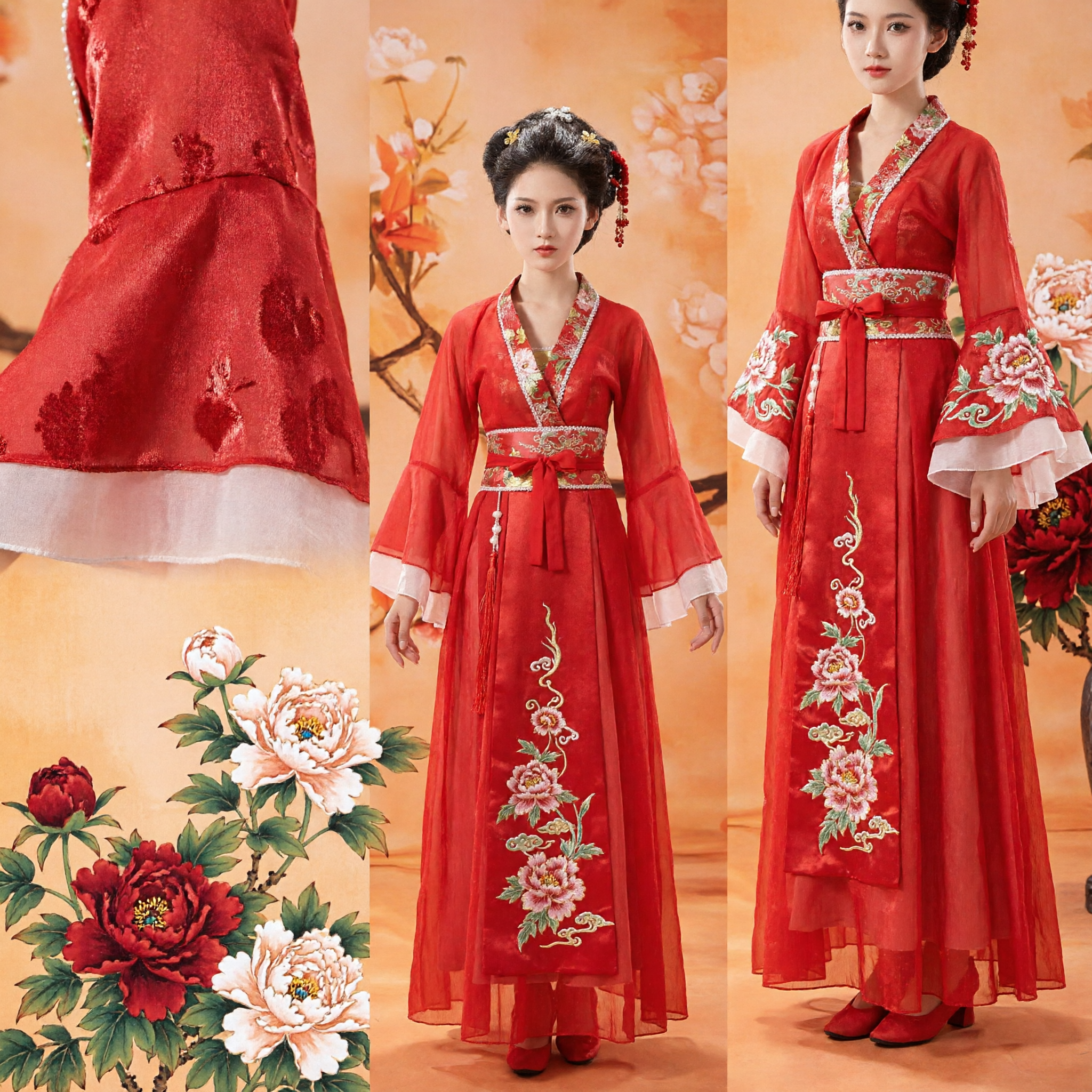 Women's Red Traditional Chinese Hanfu Dress Tang Dynasty Style Embroidered Costume for Performance Wedding