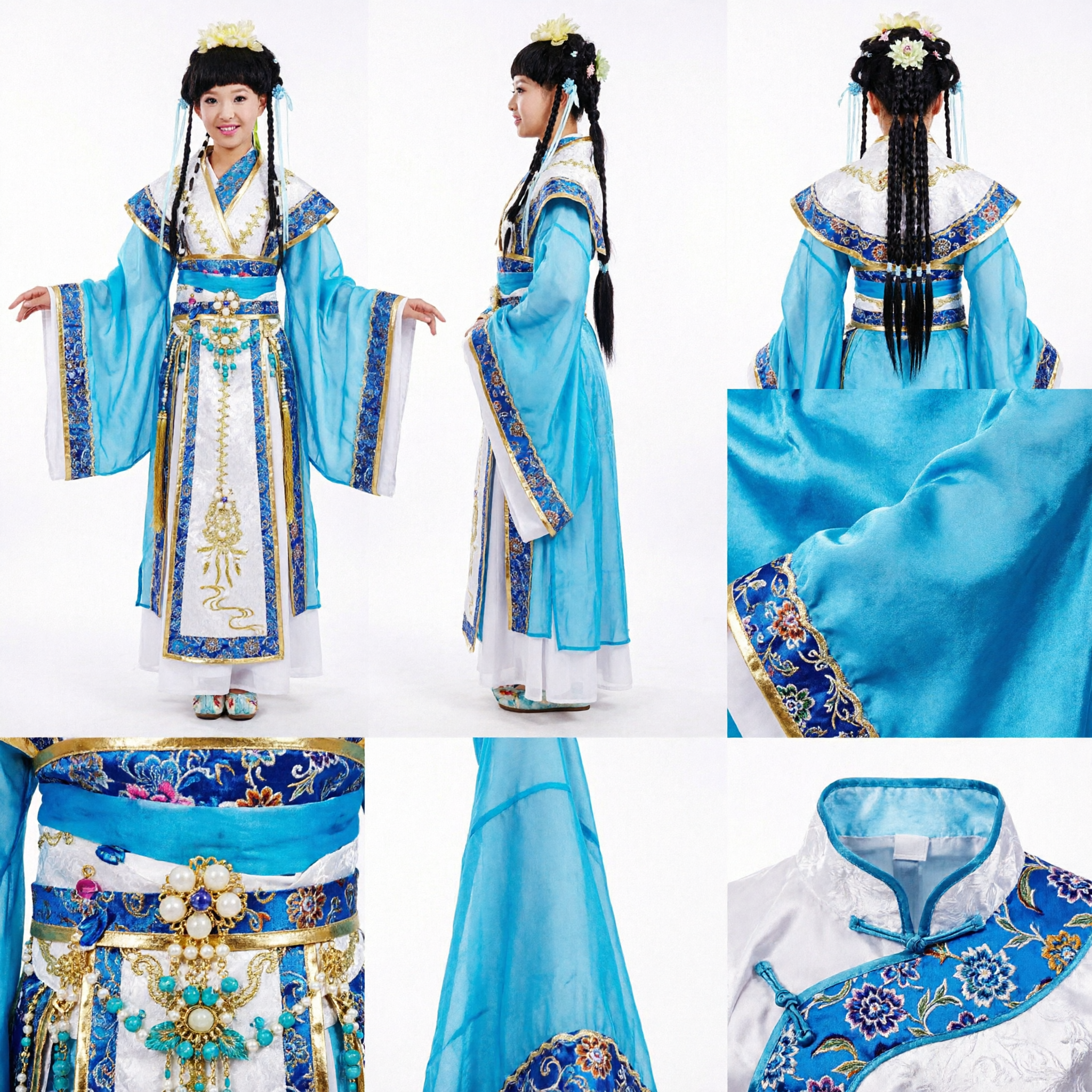 Ancient Chinese Fairy Costume for Kids Girls Blue Hanfu Traditional Dress Stage Performance Outfit