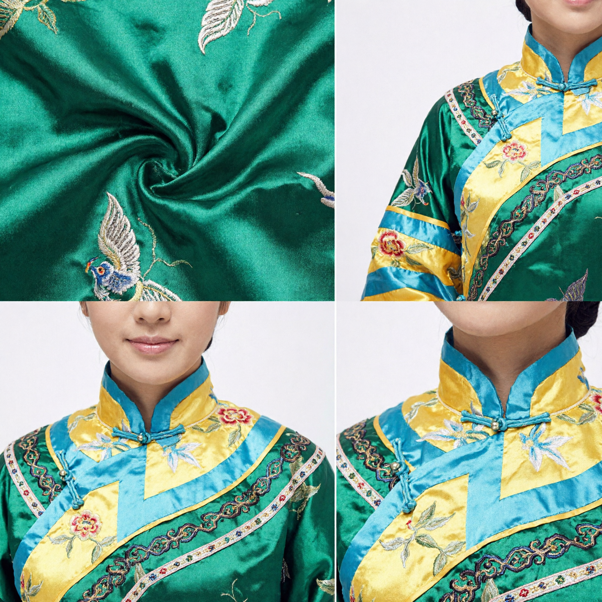 Traditional Chinese Qing Dynasty Princess Costume Green Embroidered Robe for Women Historical Cosplay Performance