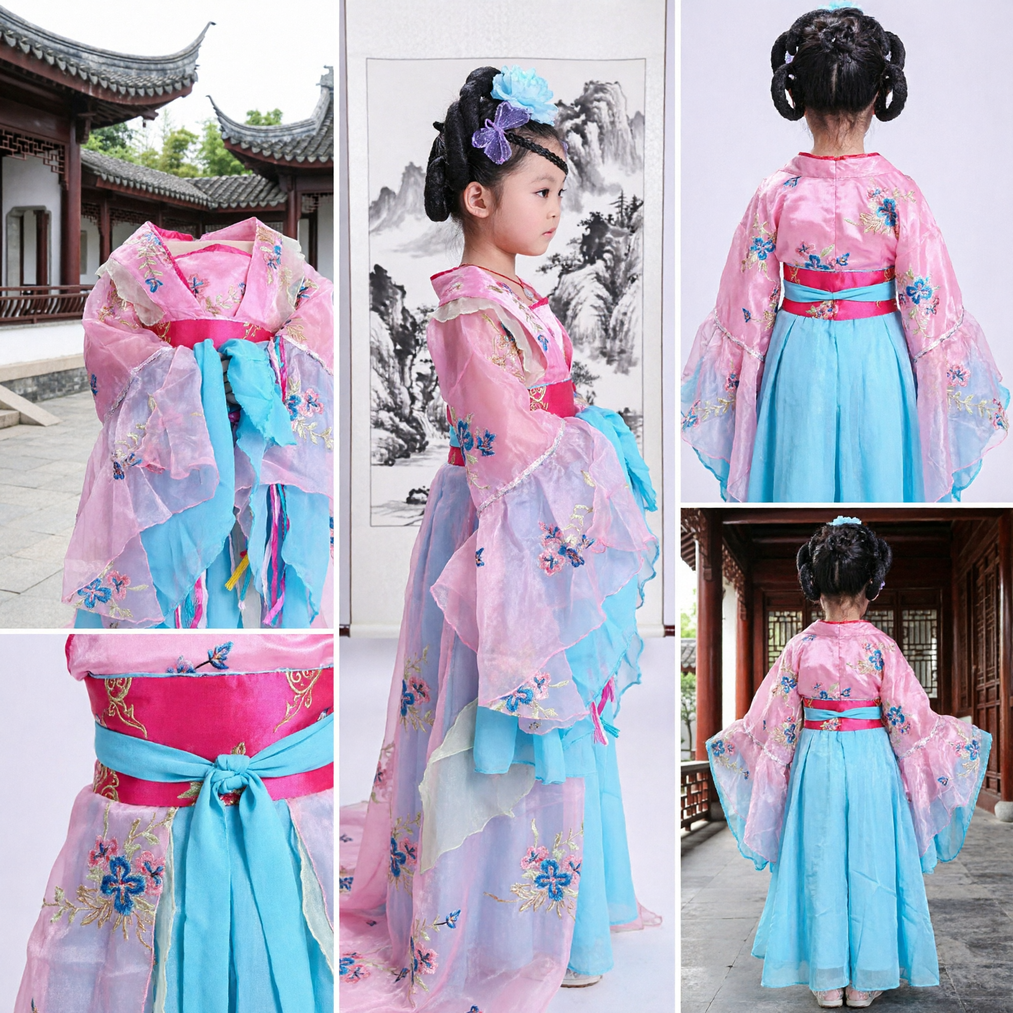 Embroidered Traditional Chinese Tang Dynasty Hanfu Costume for Girls Kids Ancient Palace Dance Performance Dress