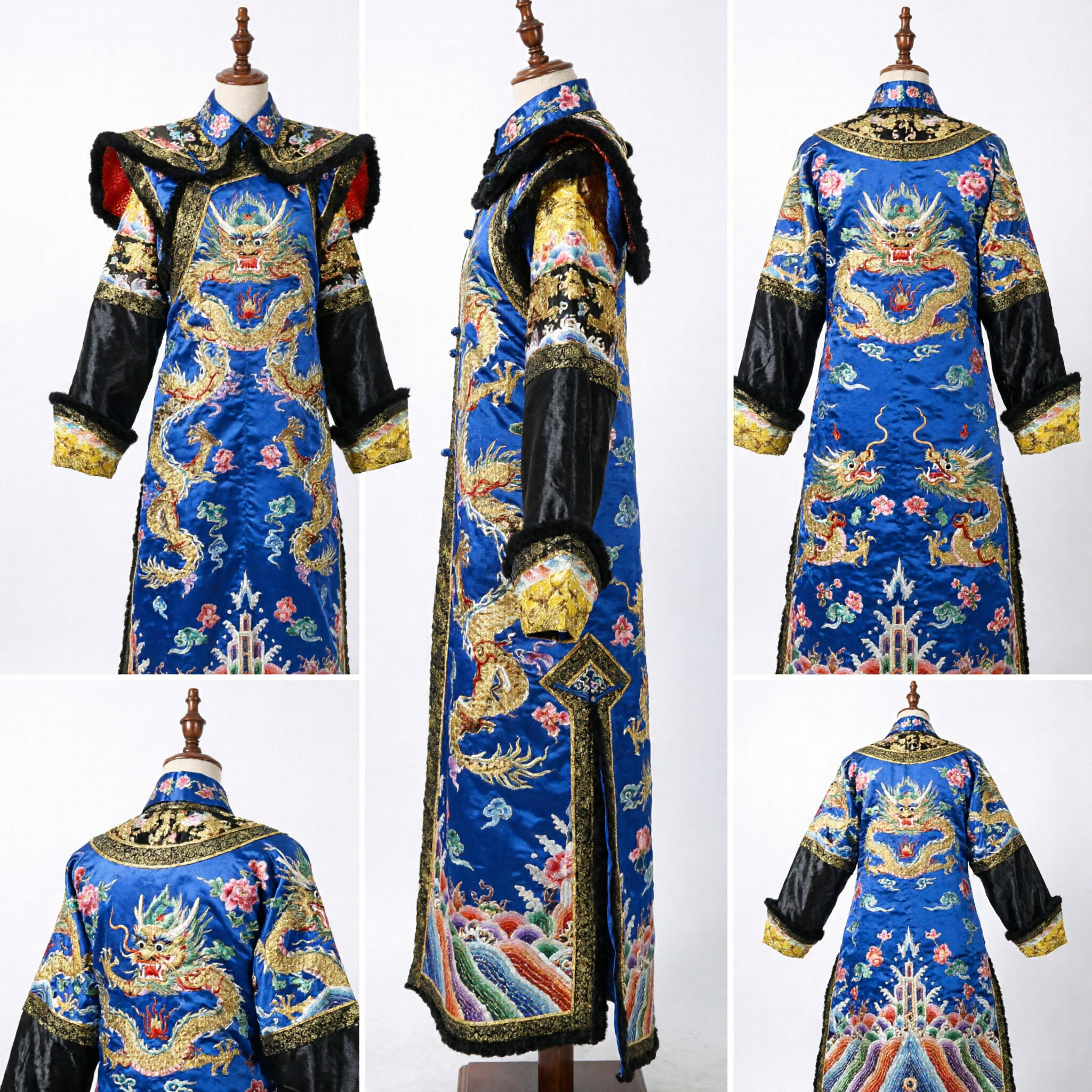 Royal Blue Qing Dynasty Embroidered Dragon Robe Traditional Chinese Emperor Costume for Men Stage Performance