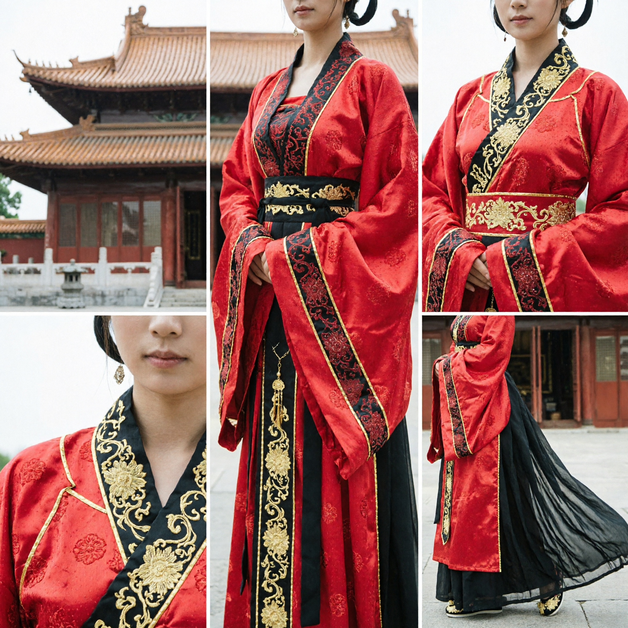 Elegant Women's Red Traditional Chinese Hanfu Ancient Costume with Striped Skirt for Photography and Performance