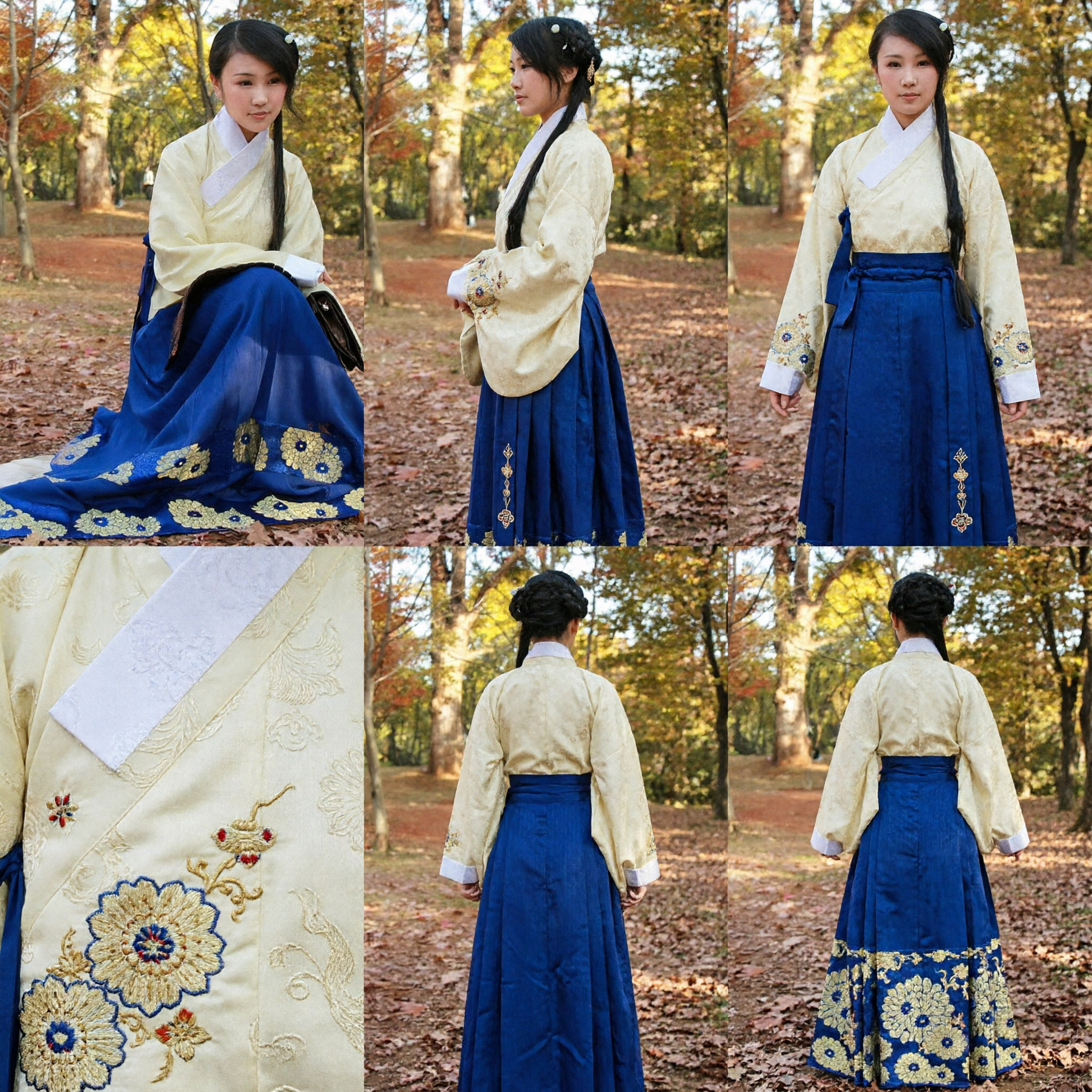 Elegant Traditional Chinese Hanfu Costume Cream Top Blue Embroidered Skirt Ancient Dress for Women Photography