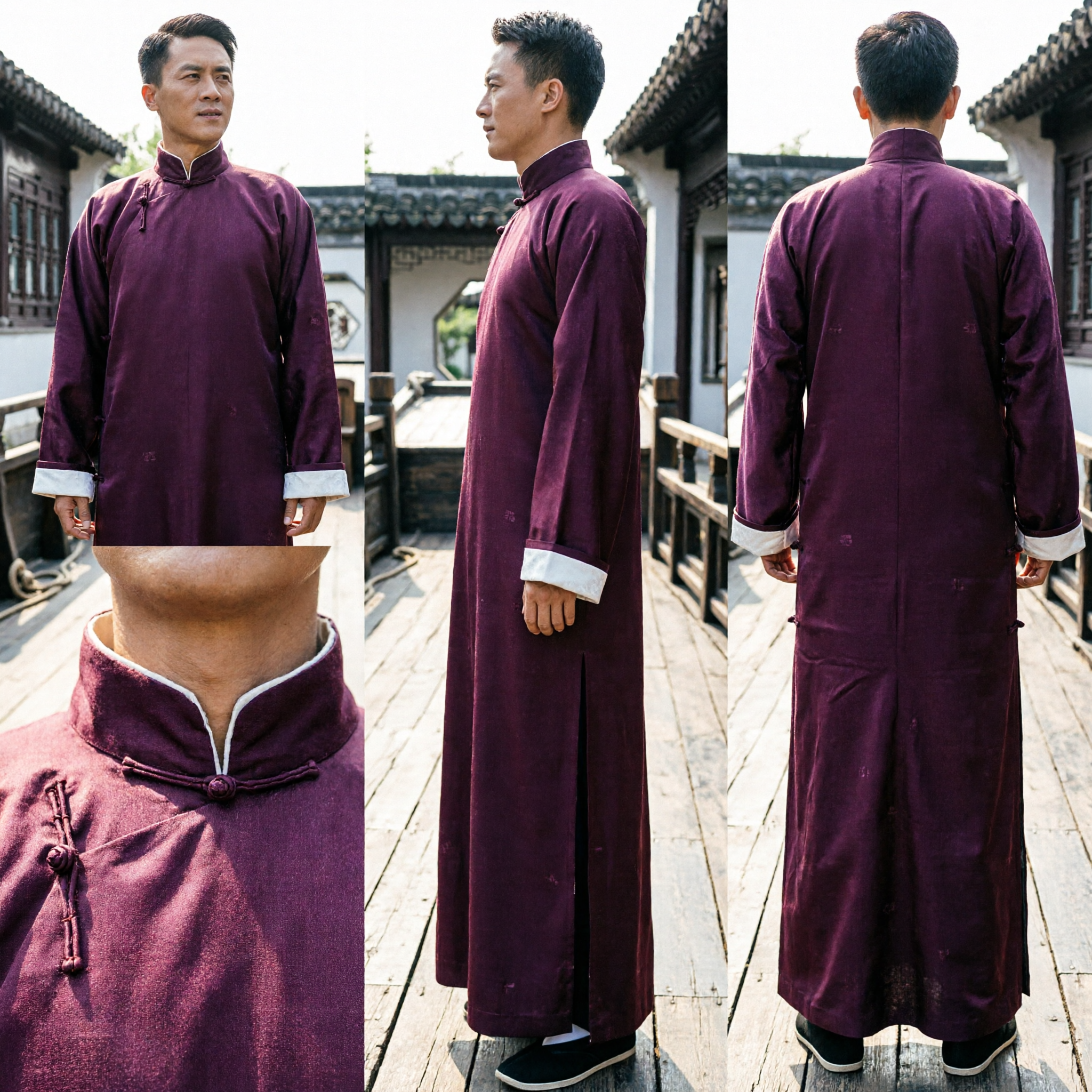 Men's Traditional Chinese Changshan Robe Republic of China Era Scholar Tang Suit for Period Drama