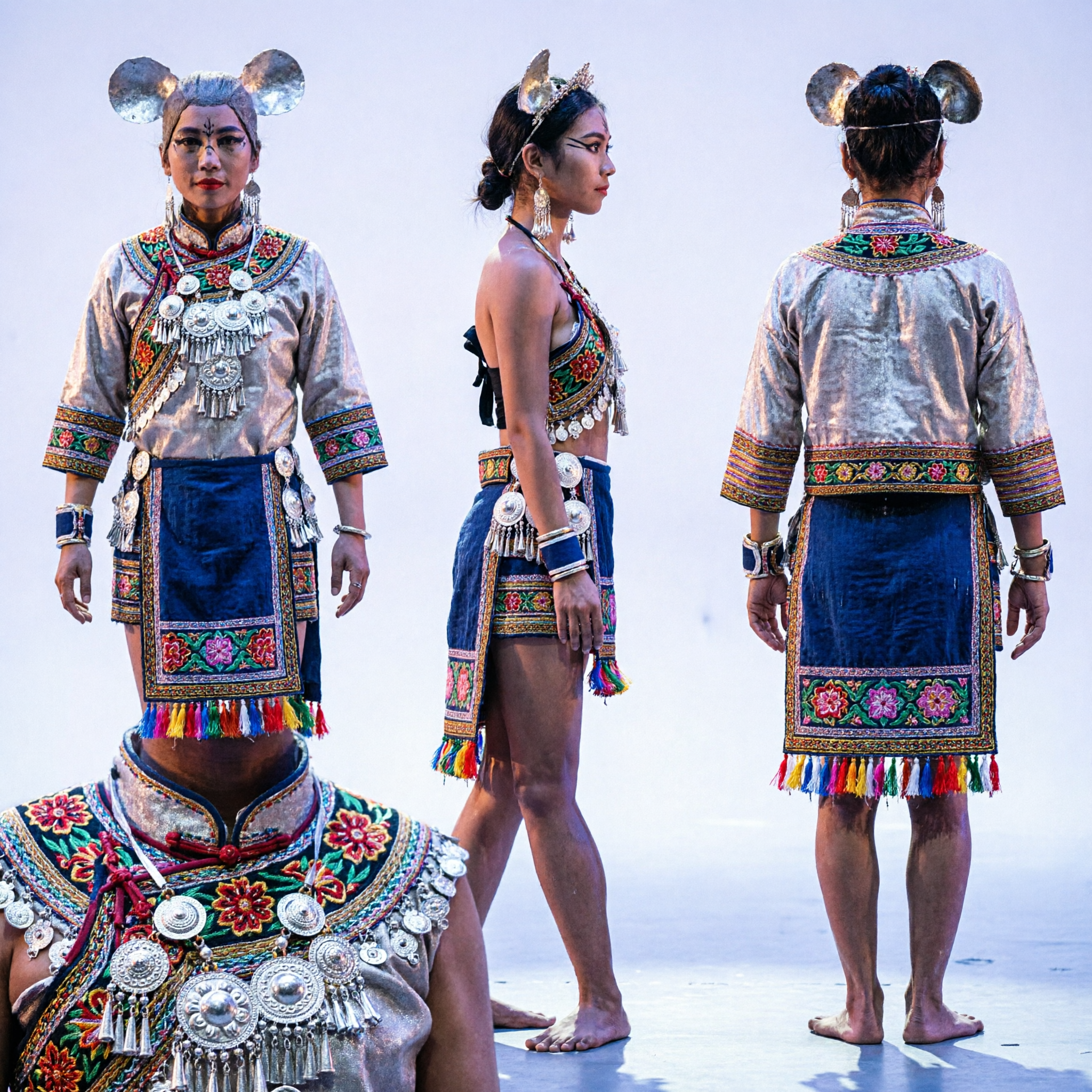 Chinese New Year Rat Zodiac Dance Costume Gold Sequin Mouse Ears Stage Performance Leotard for Women