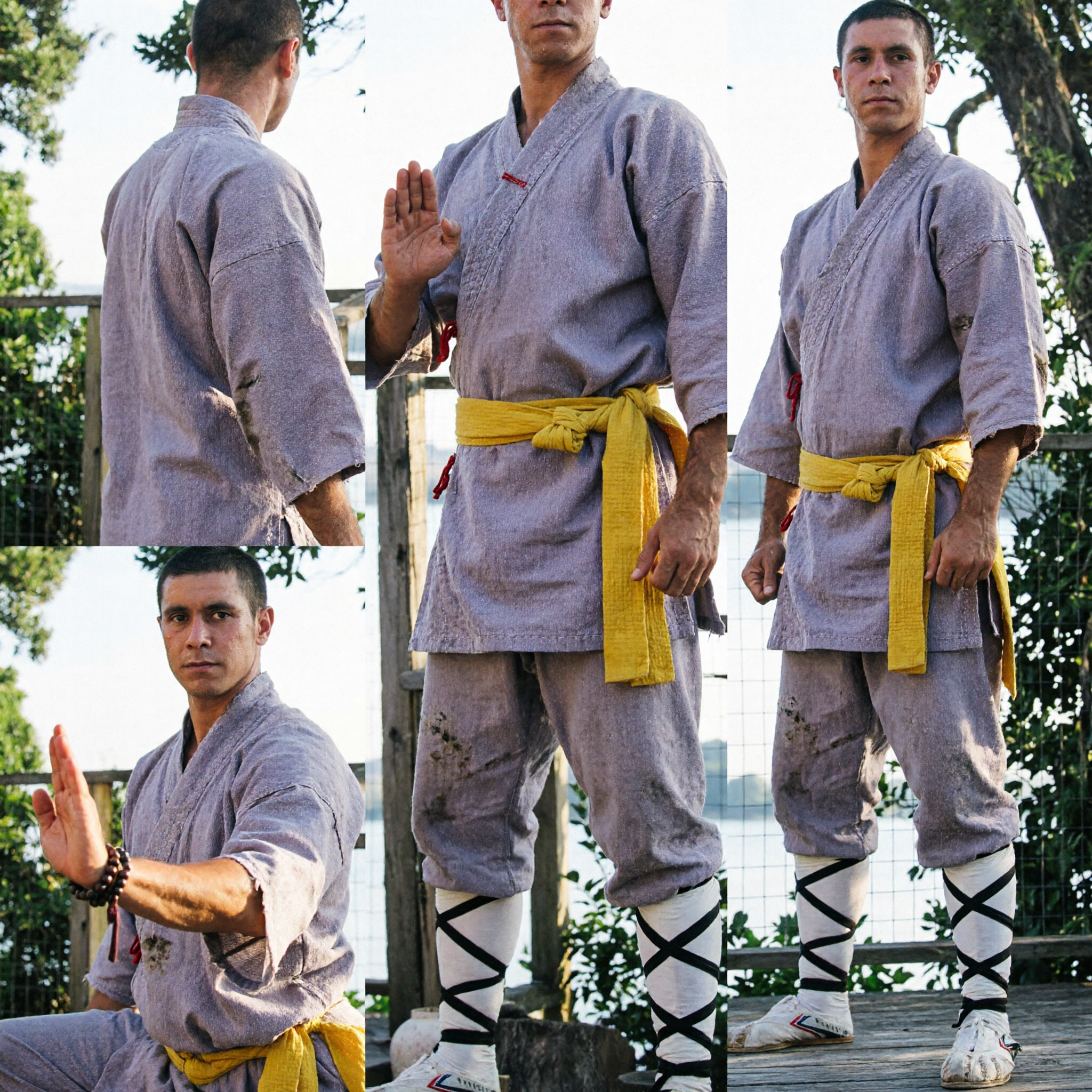 Traditional Grey Shaolin Monk Kung Fu Uniform Men Martial Arts Tai Chi Clothing Suit with Sash