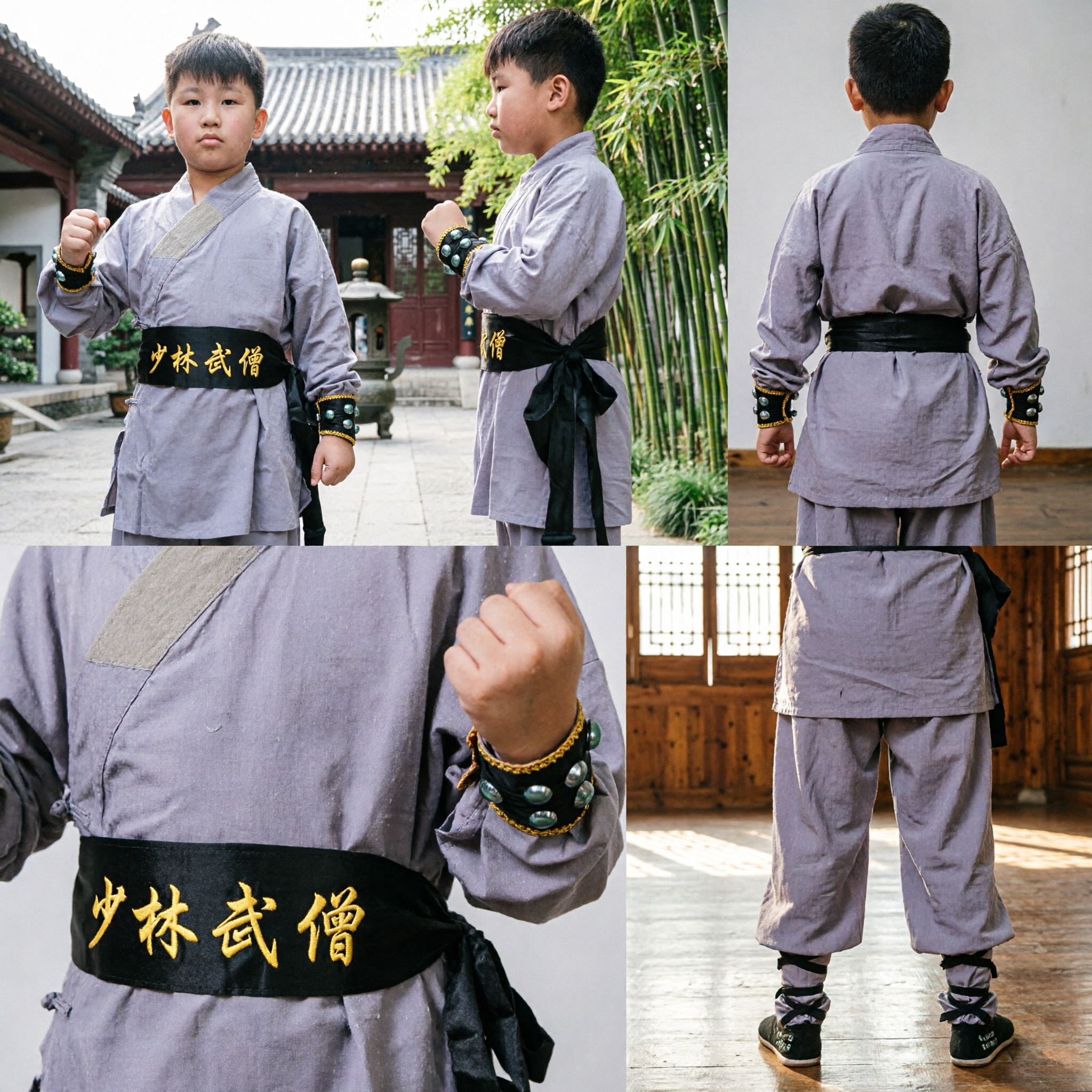 Kids Boys Grey Shaolin Monk Costume Traditional Chinese Kung Fu Uniform Martial Arts Outfit Set