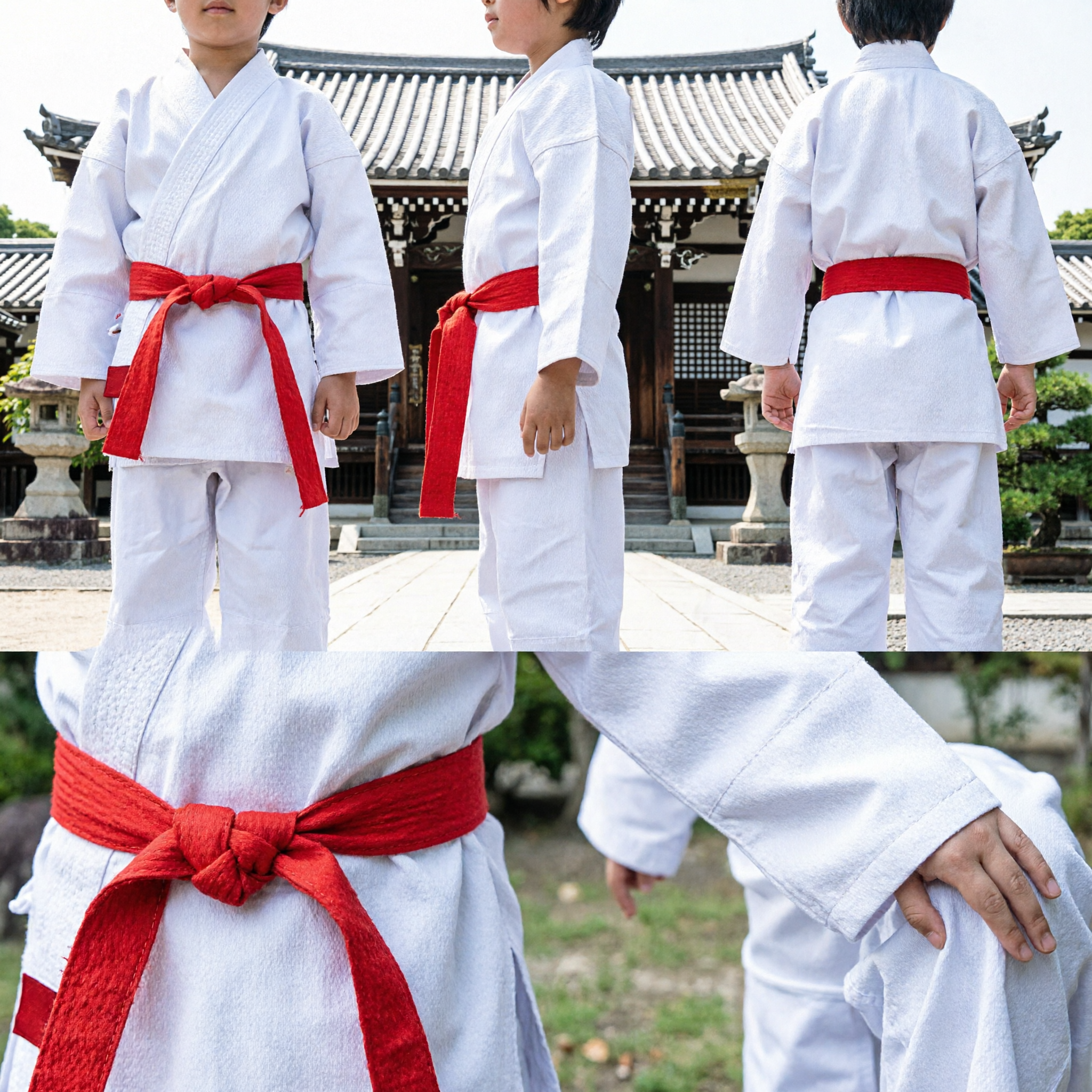Boys Traditional Chinese Kung Fu Outfit White Martial Arts Uniform with Red Sash for Kids Performance