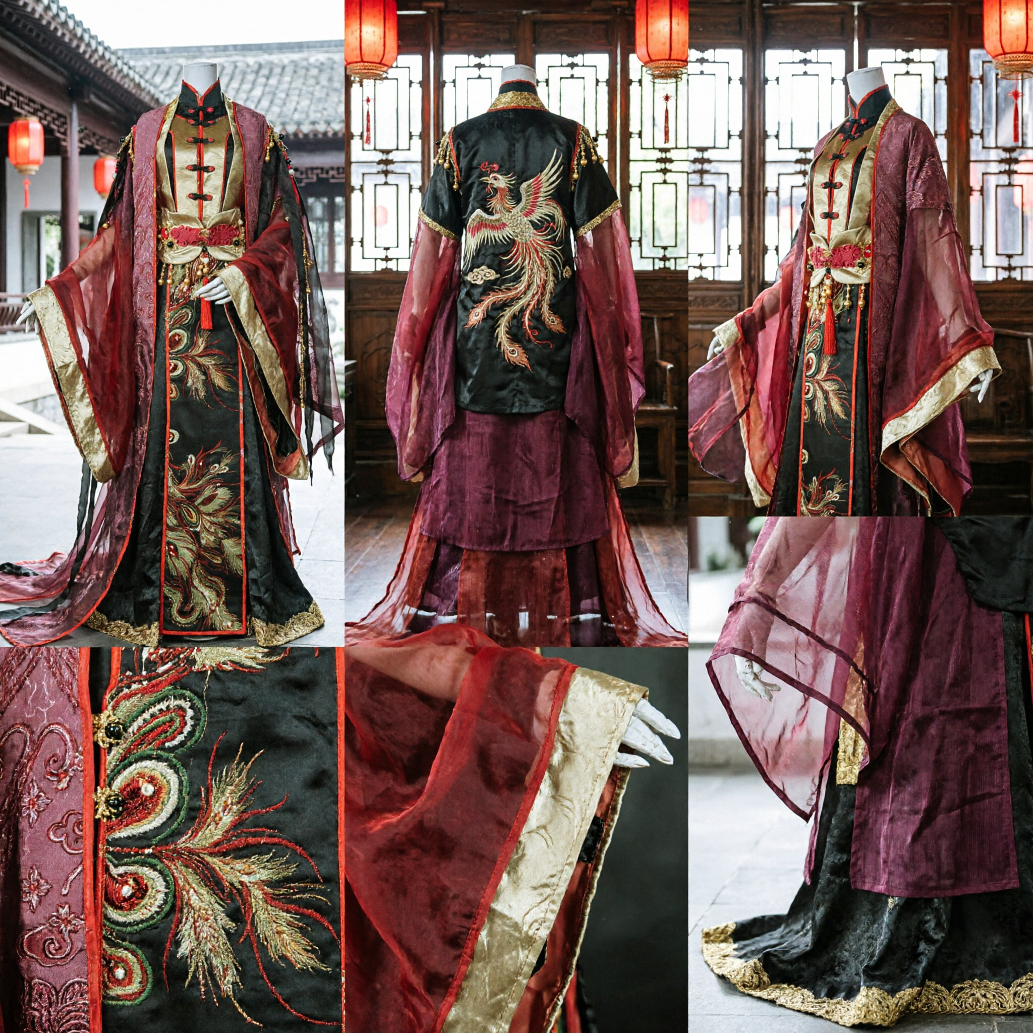 Traditional Chinese Hanfu Ancient Noble Lady Costume Red Black Gold Embroidered Robe for Cosplay
