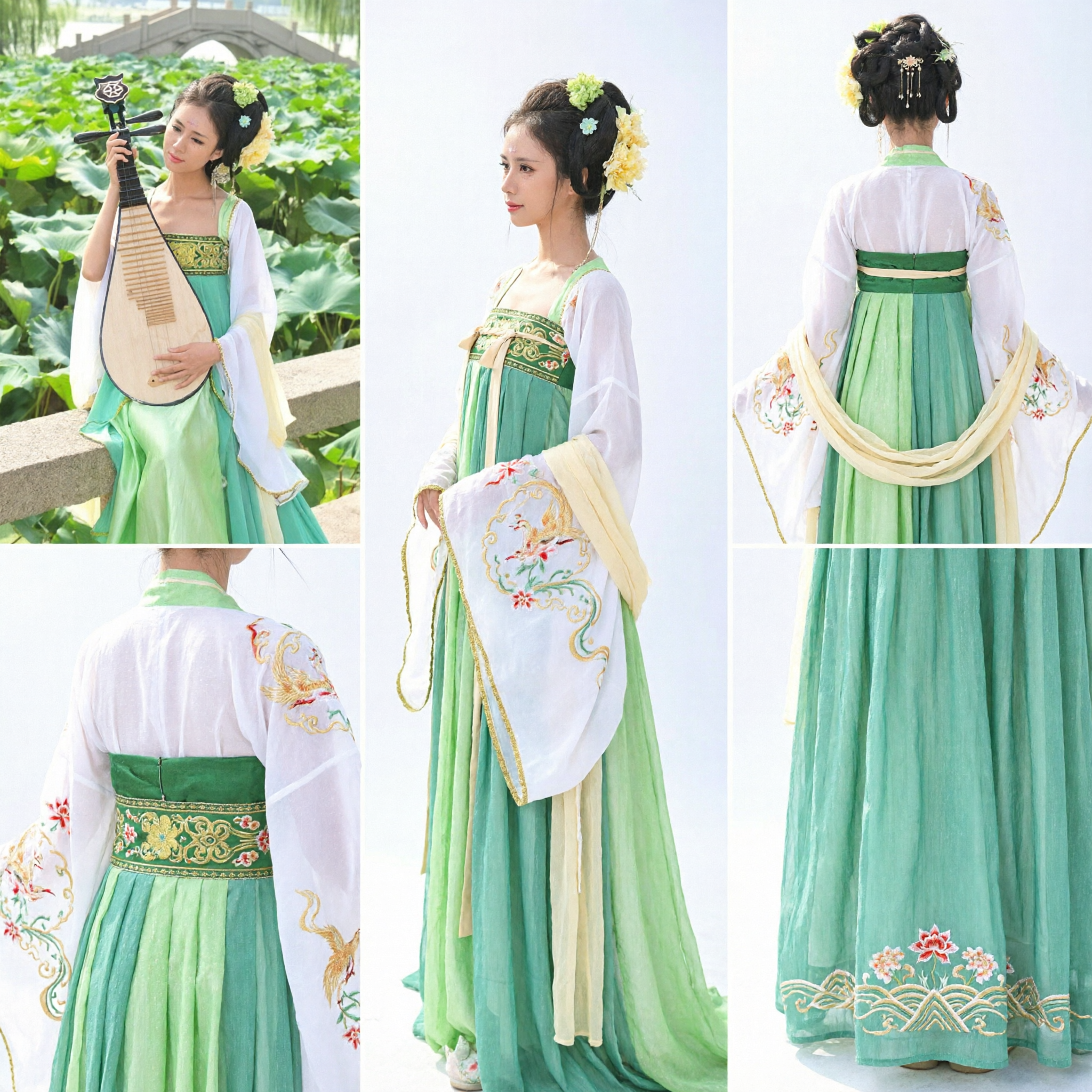 Elegant Green Tang Dynasty Hanfu Traditional Chinese Ruqun Dress for Women Pipa Music Performance Costume