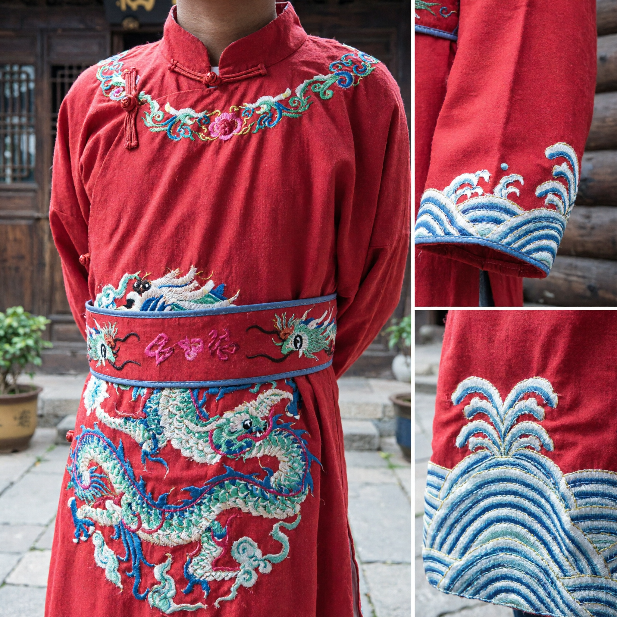 Traditional Chinese Opera Costume for Kids Boys Ancient Prince Dragon Robe Red Performance Outfit