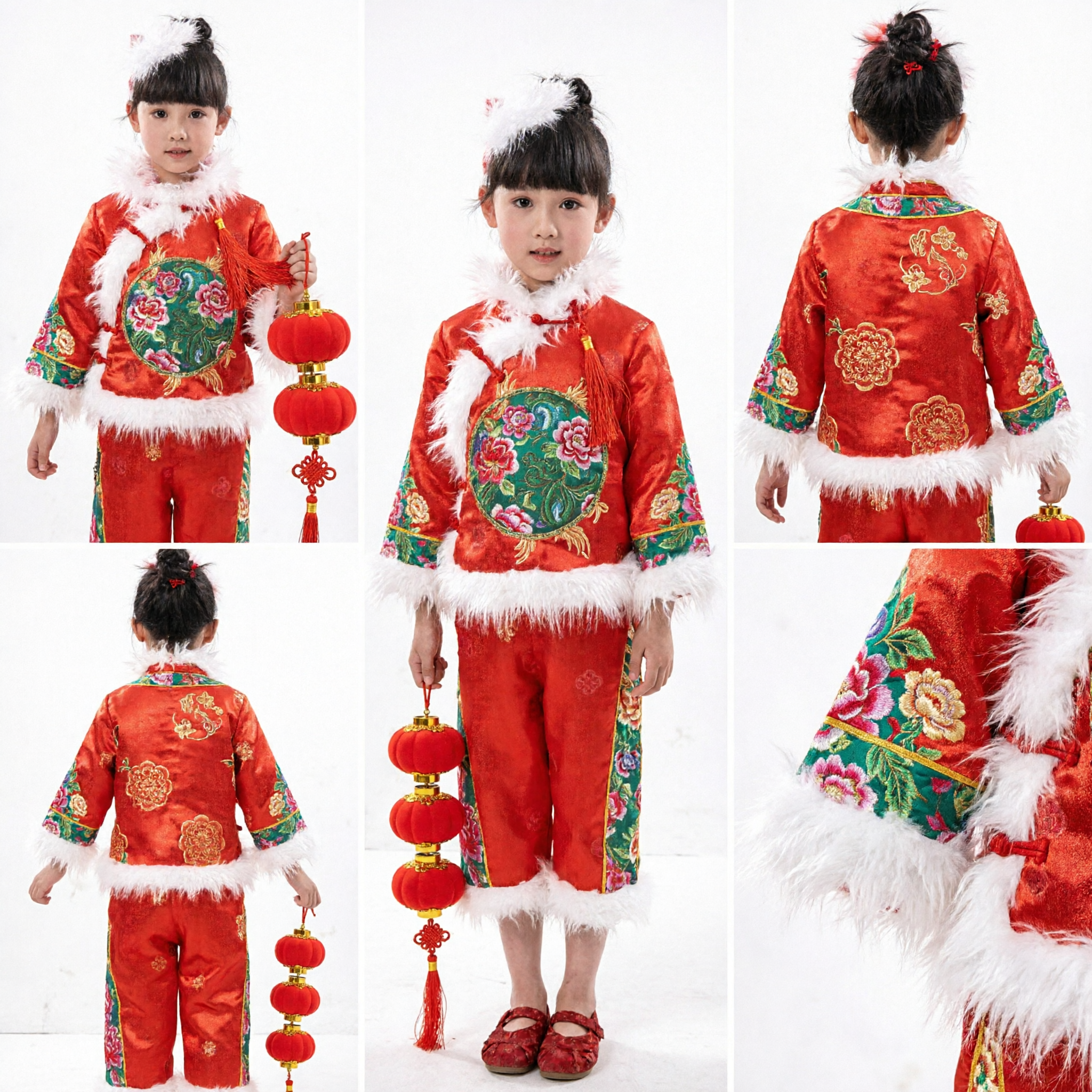 Girls Traditional Chinese New Year Costume Red Tang Suit Winter Outfit for Kids Spring Festival Performance