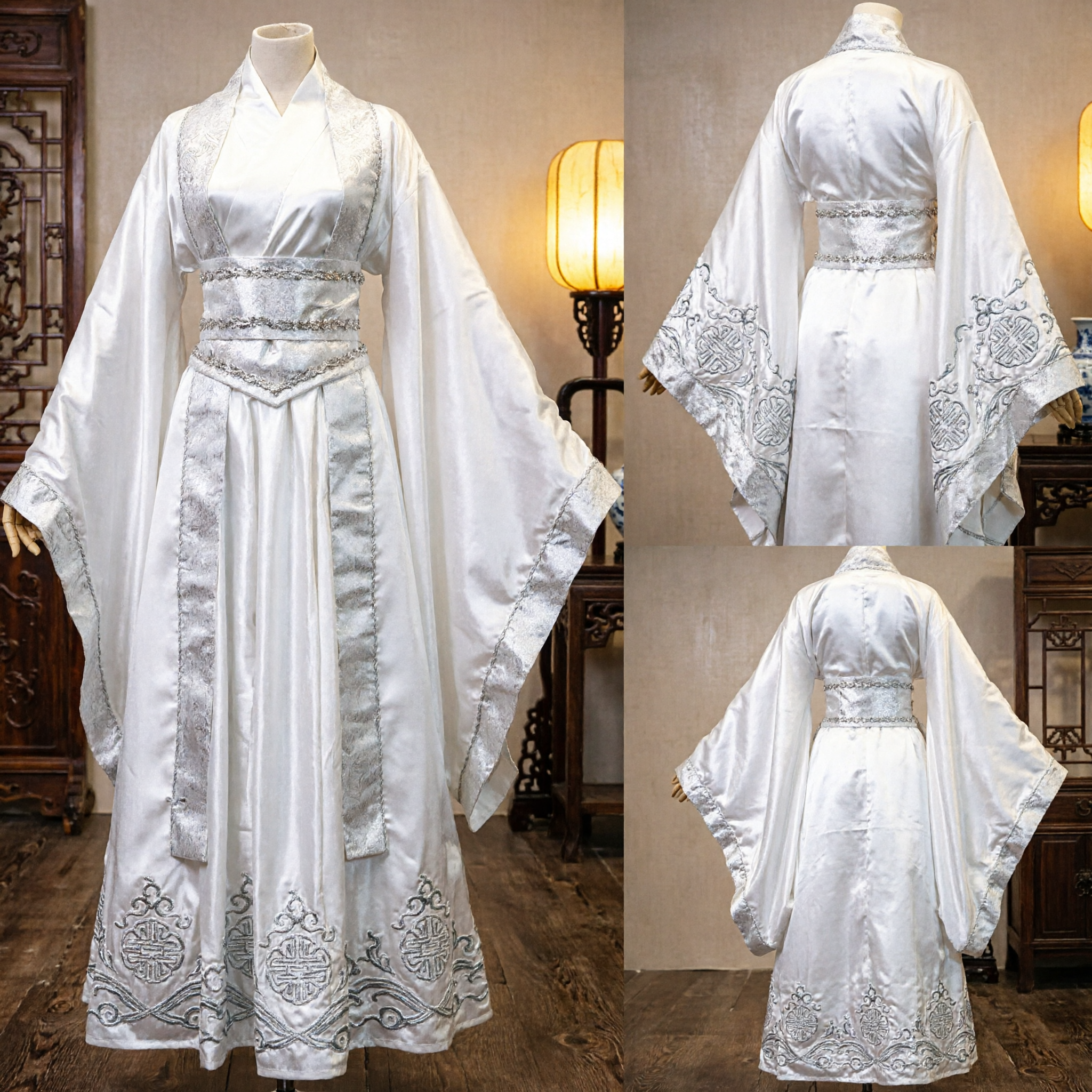 Elegant Traditional Chinese Hanfu White Robe Ancient Swordsman Costume for Cosplay Stage Performance