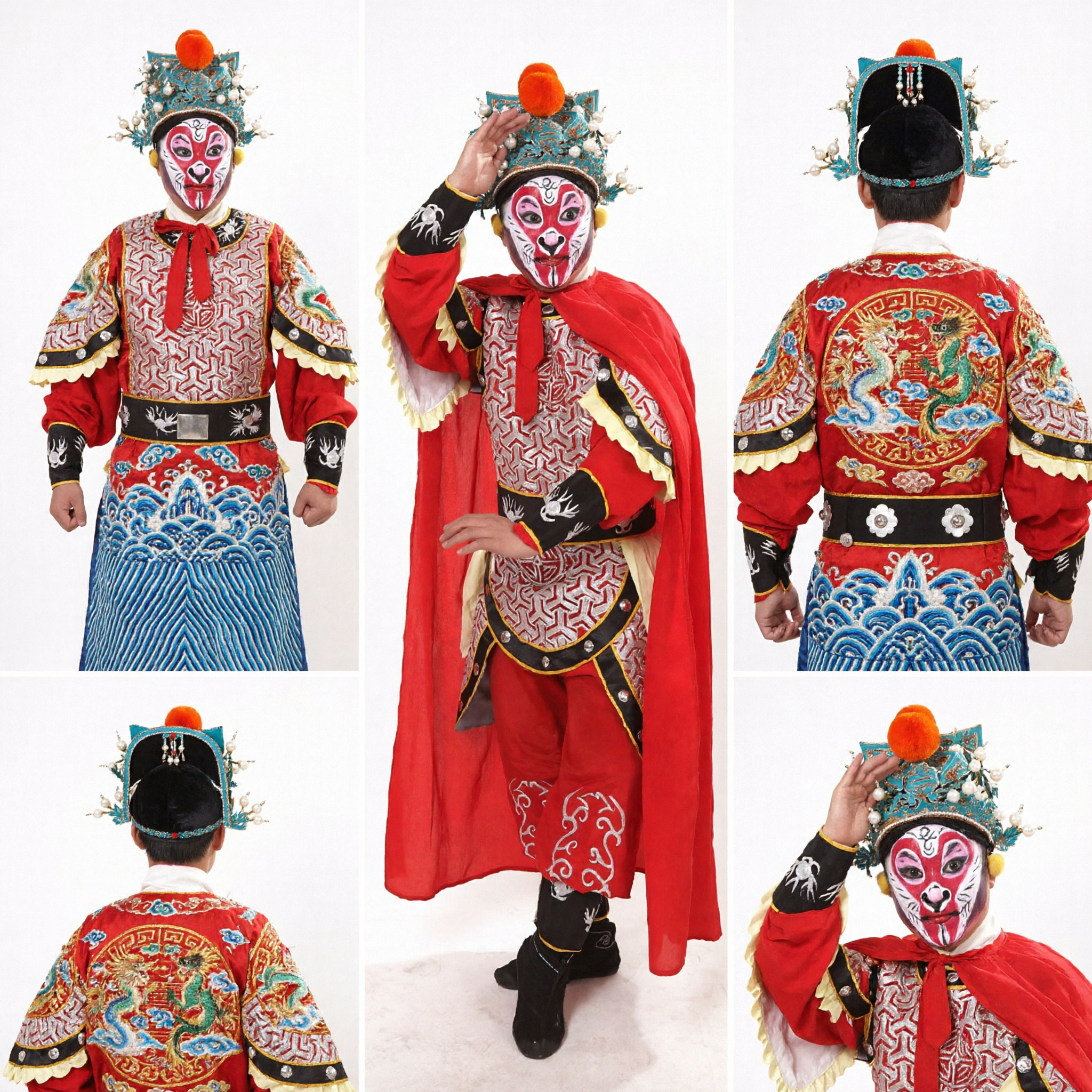 Professional Chinese Peking Opera Monkey King Sun Wukong Costume Complete Set with Red Cape for Stage Performance