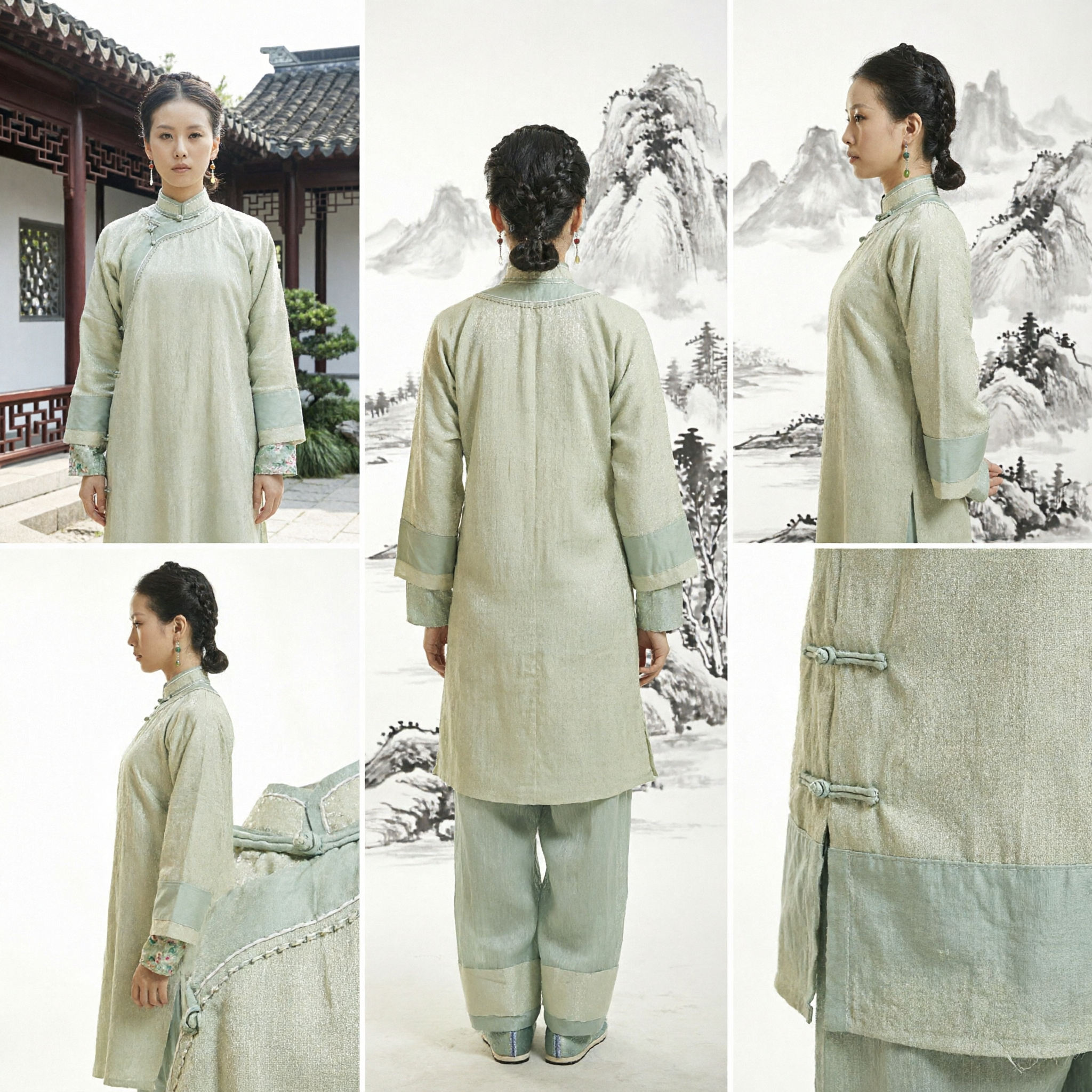 Elegant Women's Traditional Chinese Tang Suit Set Light Green Silk Outfit for Tea Ceremony and Tai Chi