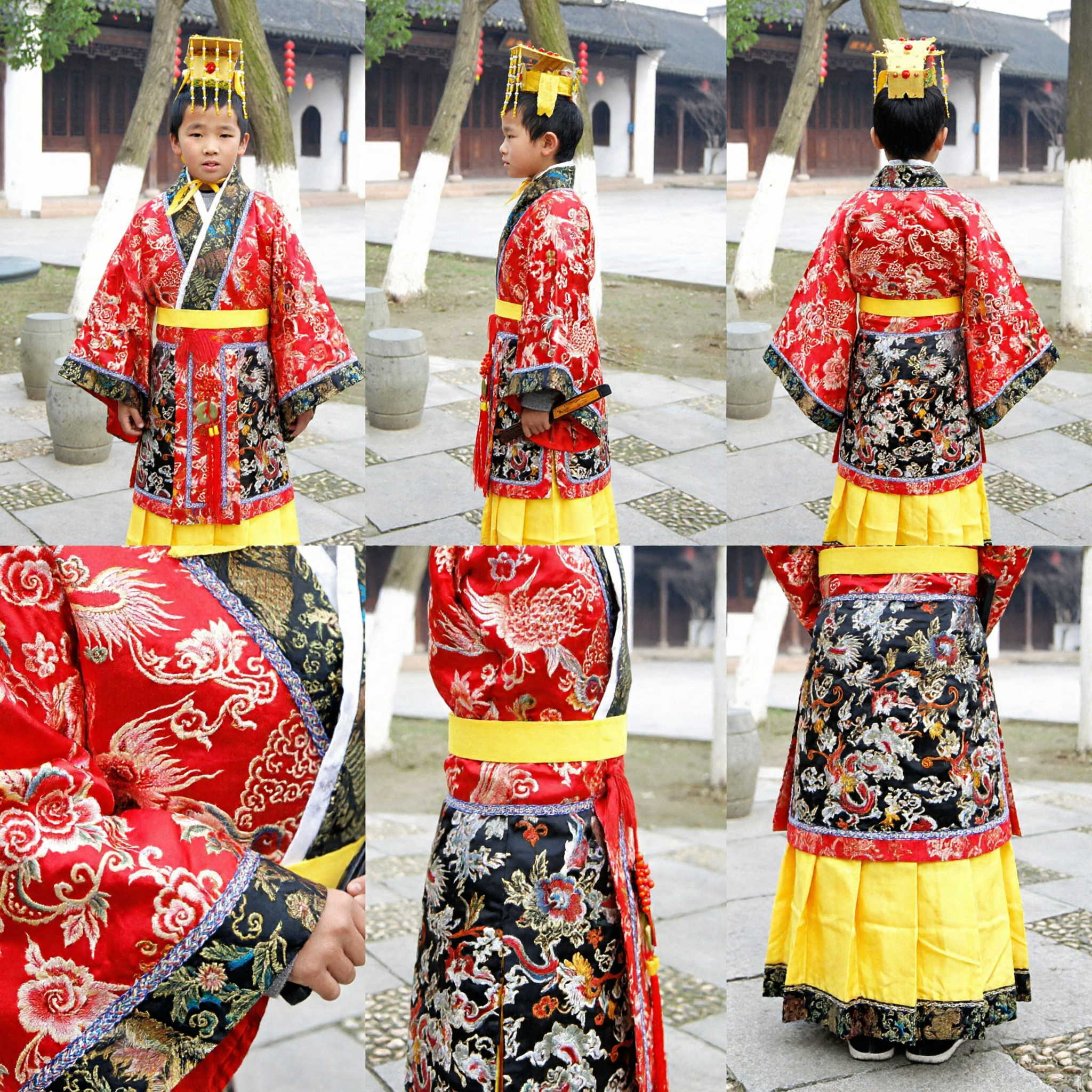 Boys Ancient Chinese Emperor Costume Traditional Red Royal Robe Hanfu for Kids Cultural Performance Cosplay Outfit
