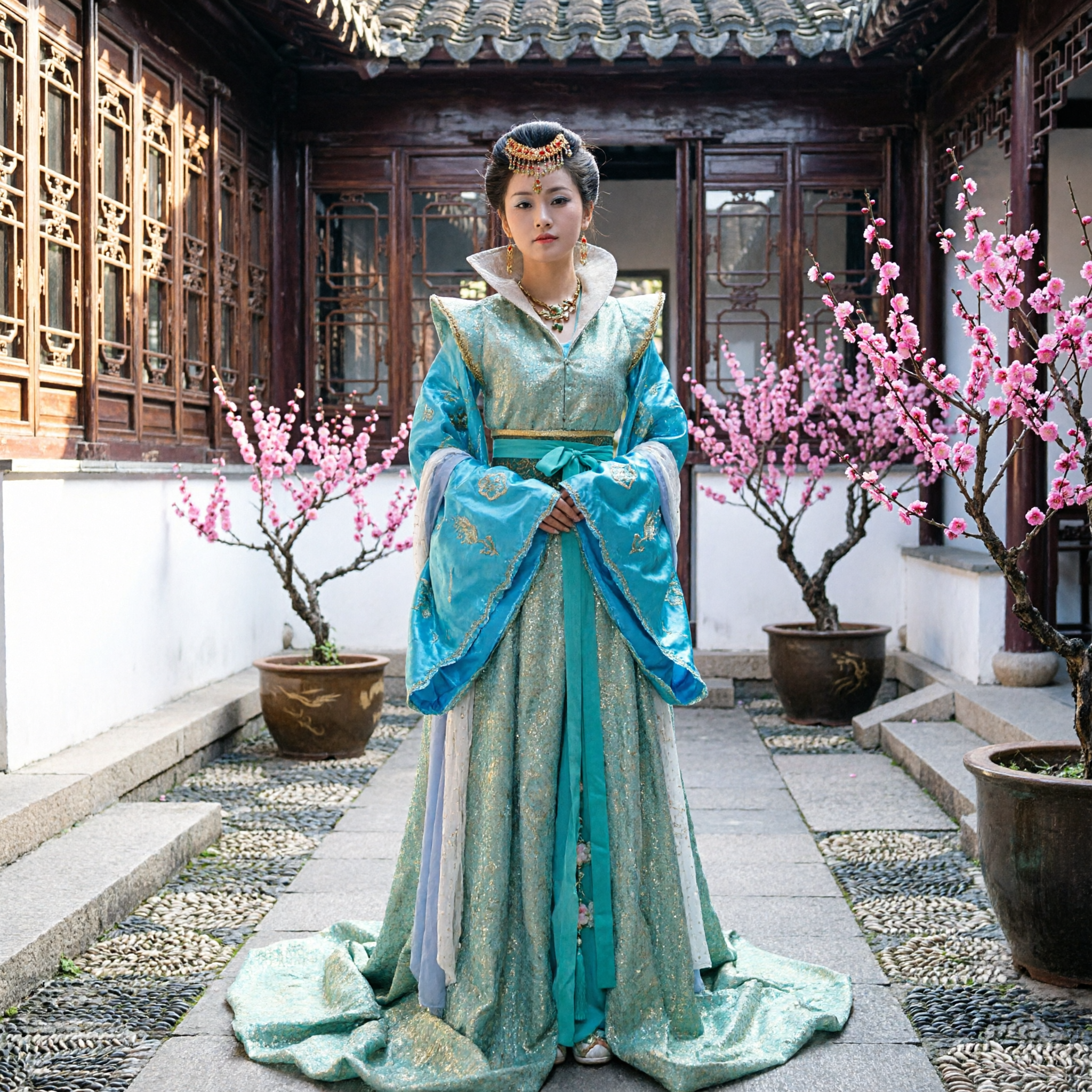 Ancient Chinese Princess Costume Blue Green Traditional Hanfu Fairy Dress for Women Stage Performance Cosplay