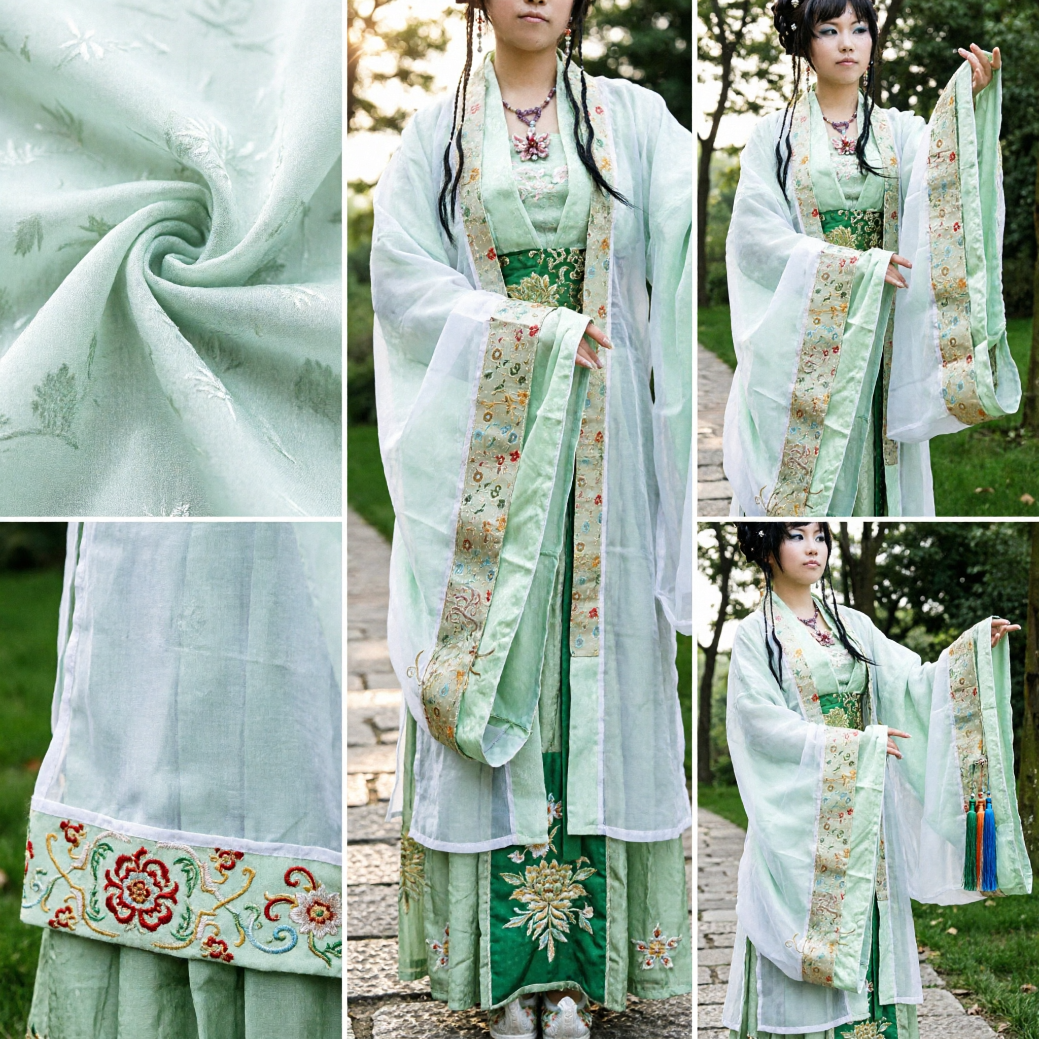 Elegant Green Hanfu Dress for Women Traditional Chinese Ancient Costume Floral Embroidery Robe for Cosplay Performance