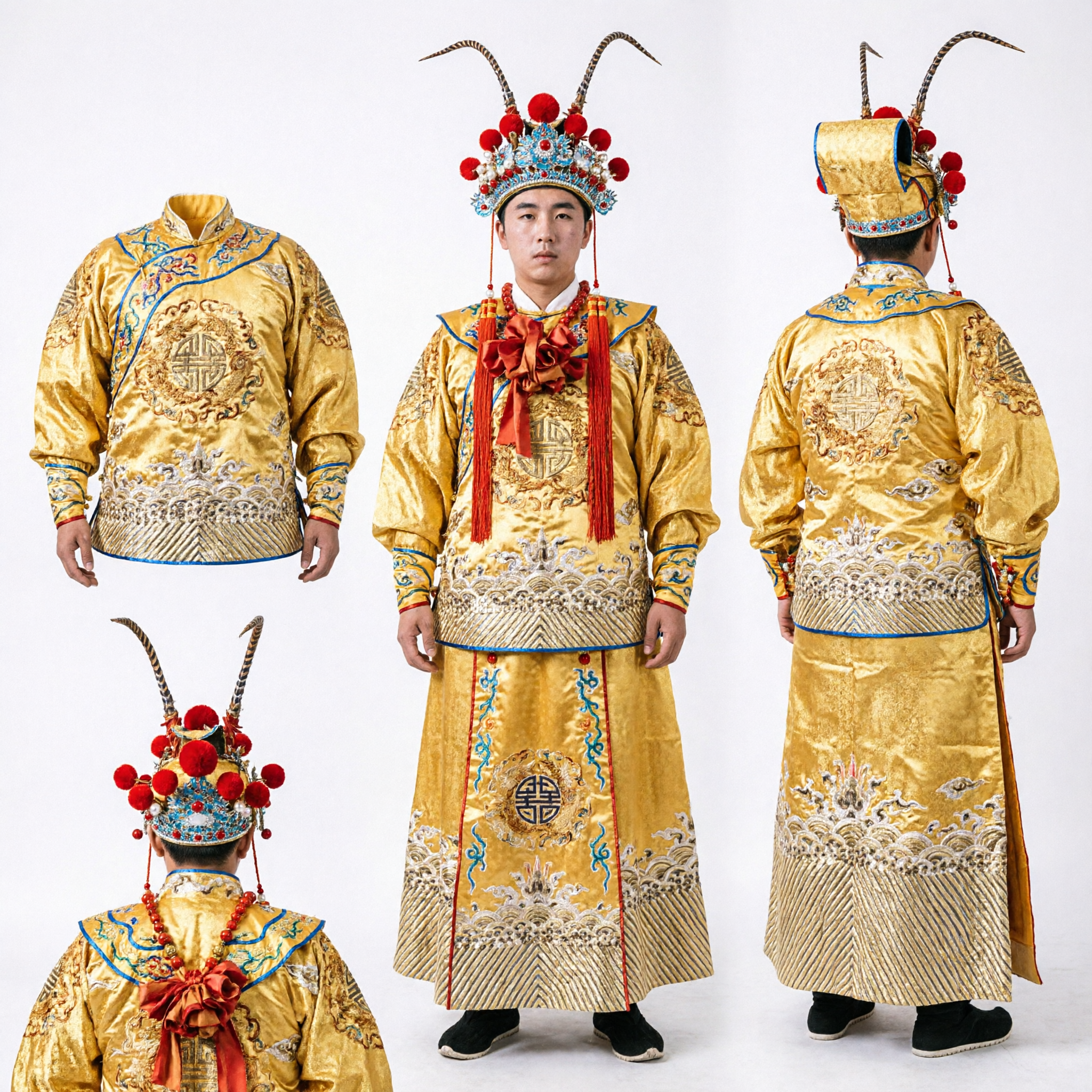 Professional Sichuan Opera Face Changing Costume Golden Robe Theatrical Mask Dance Performance Outfit