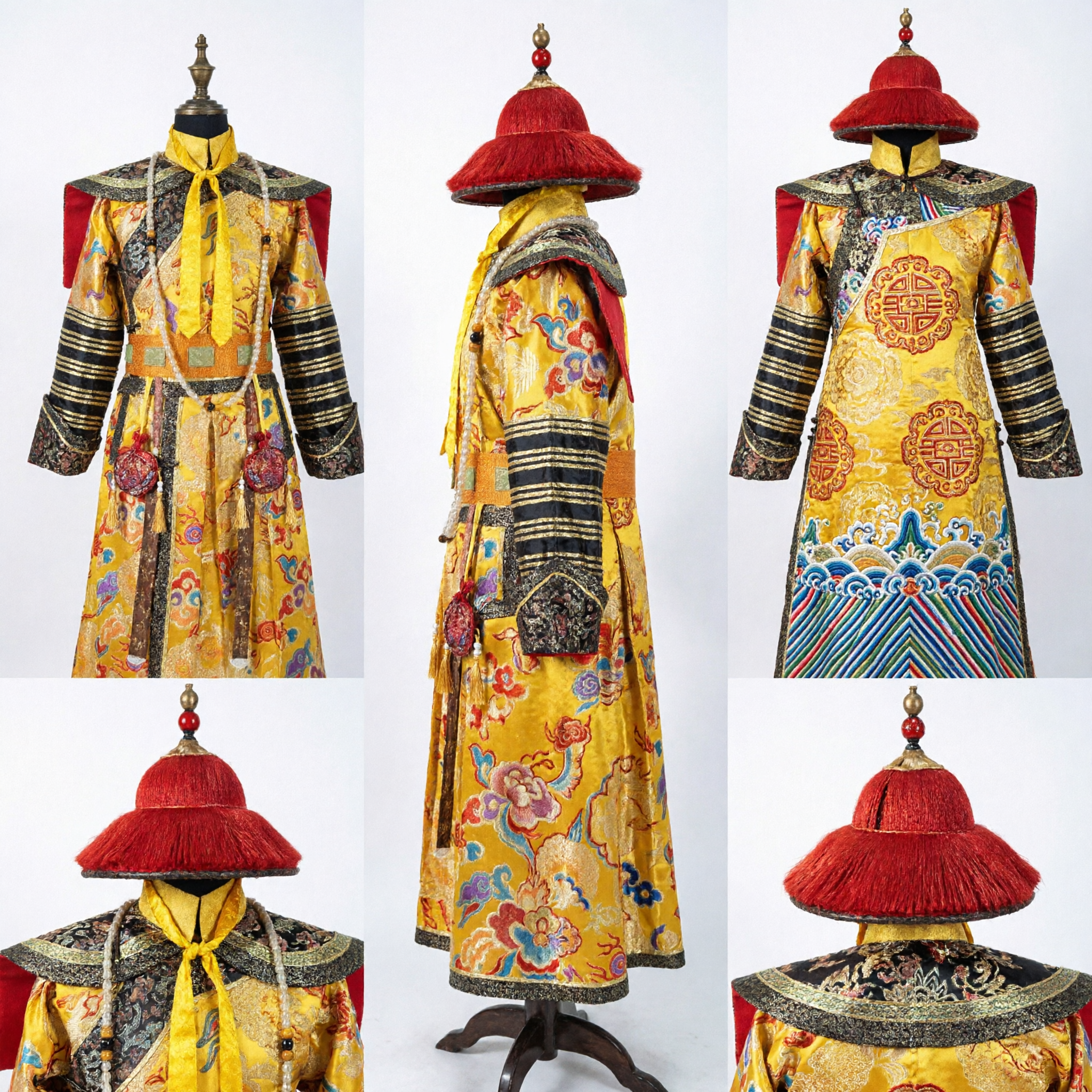 Men's Chinese Imperial Yellow Dragon Robe Qing Dynasty Official Costume for Cosplay and Performance