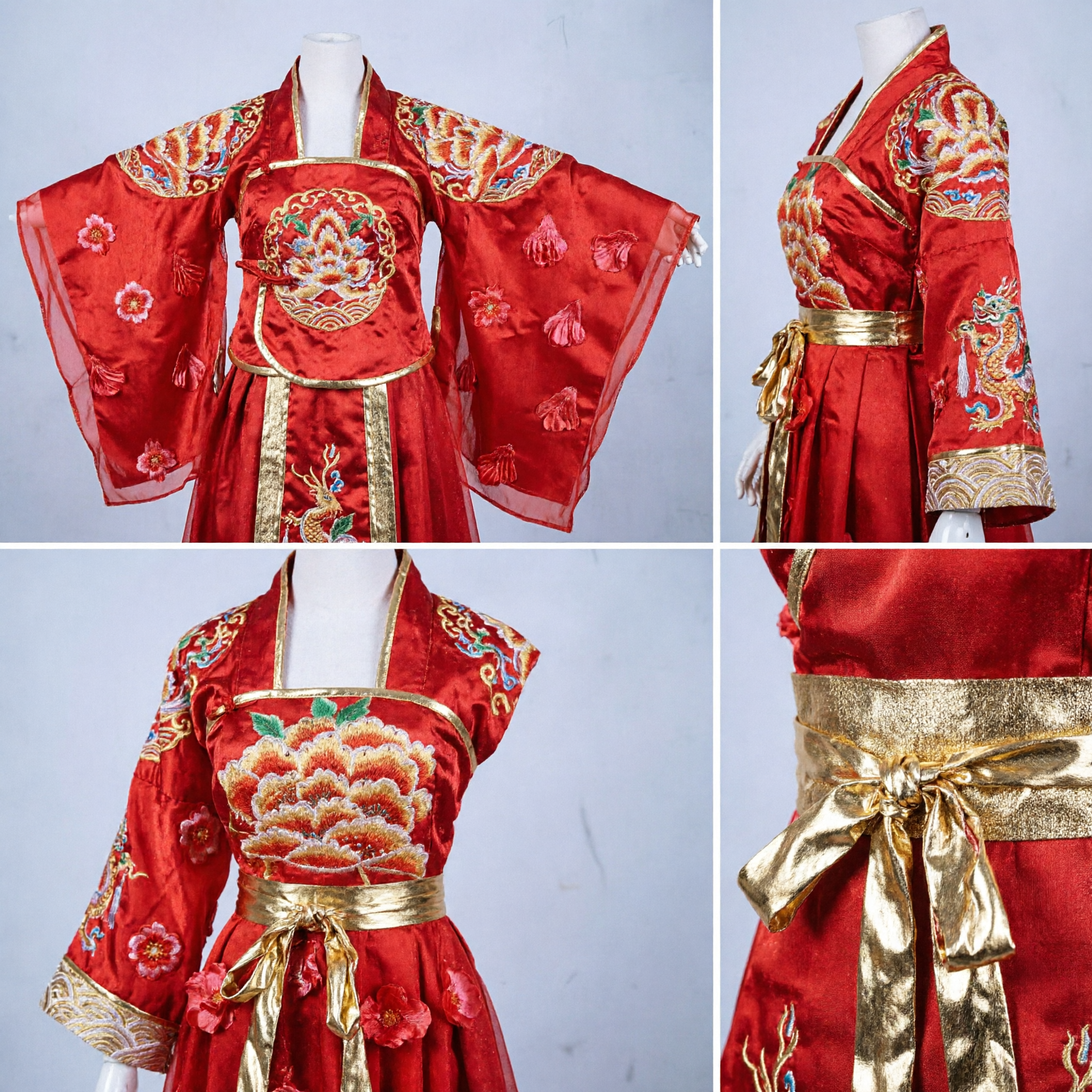 Traditional Chinese Red Yangge Dance Costume Folk Fan Dress with Floral Appliqué for Women Stage Performance