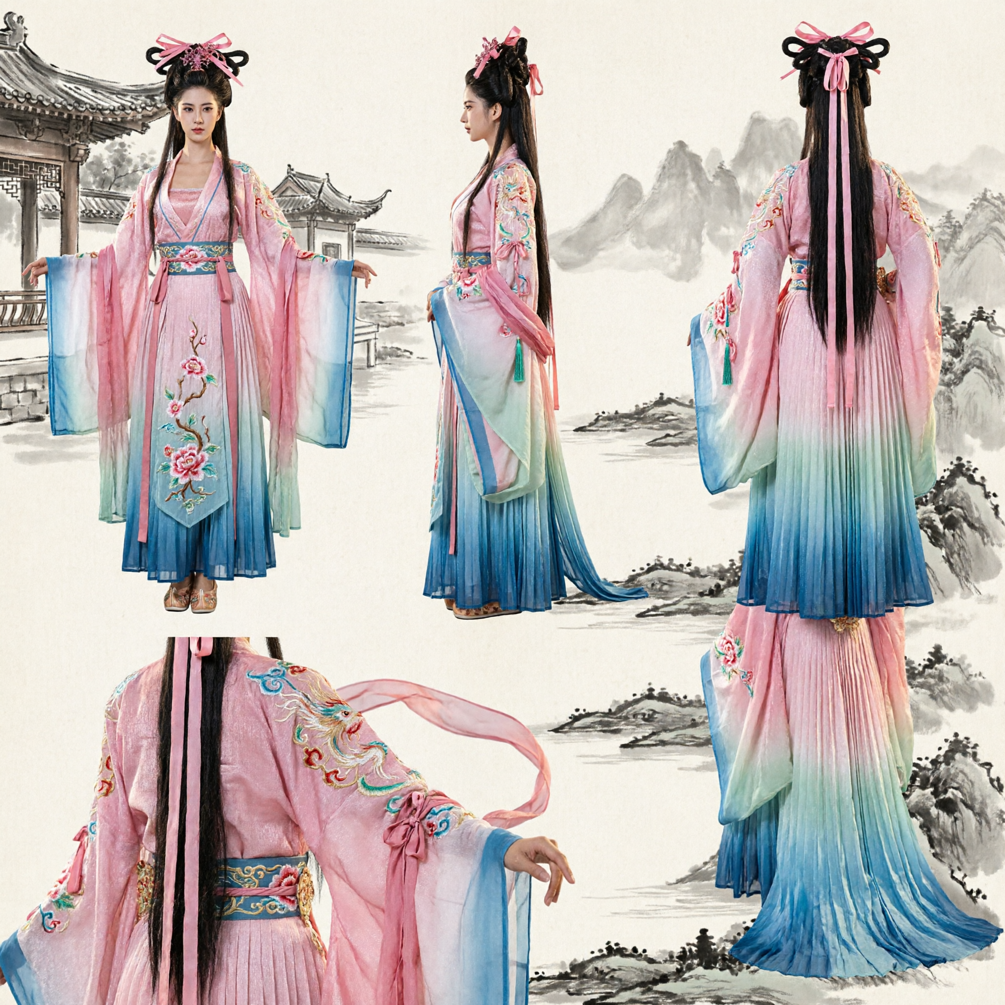 Pink Ancient Chinese Flying Apsara Hanfu Costume for Women Traditional Dunhuang Fairy Dance Performance Dress
