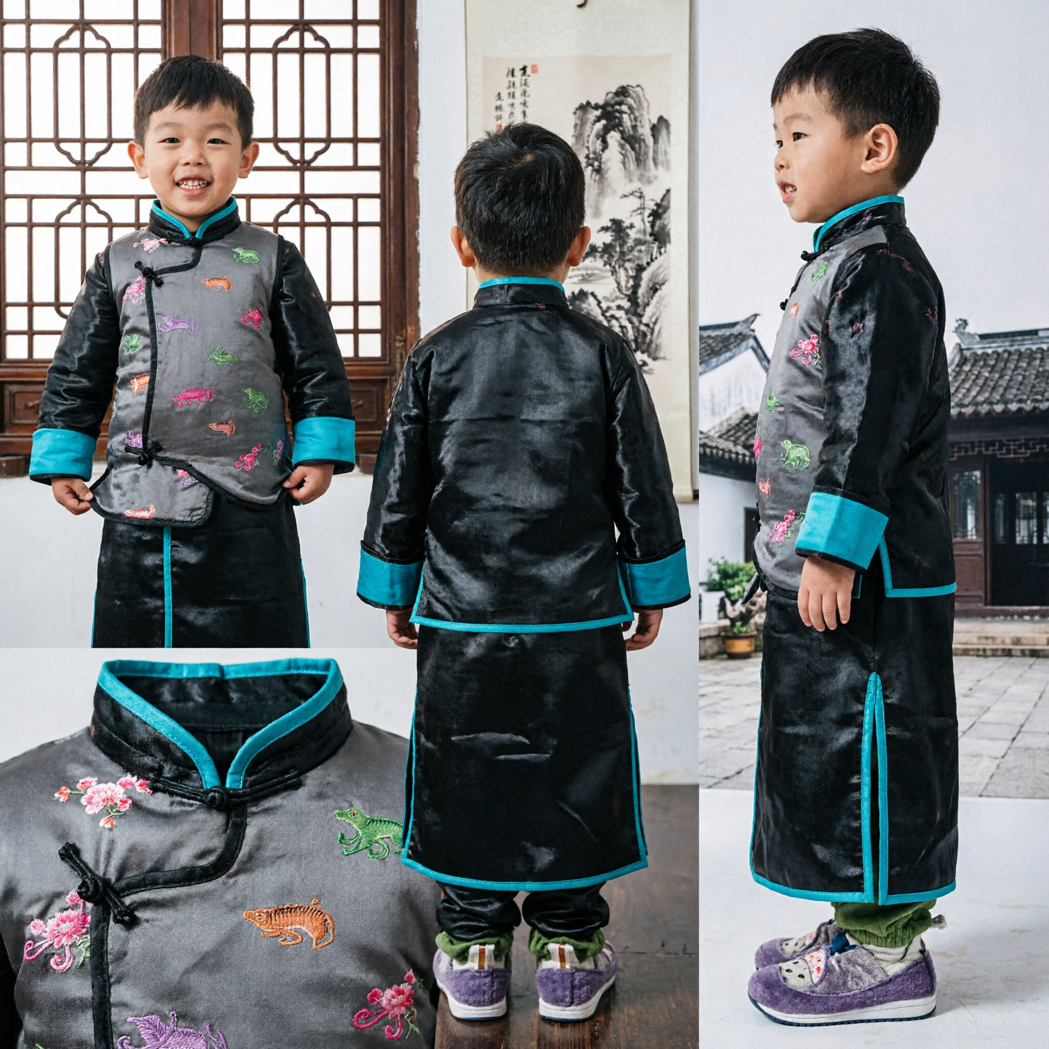 Toddler Boys Traditional Chinese Tang Suit Kung Fu Outfit for Lunar New Year Festival
